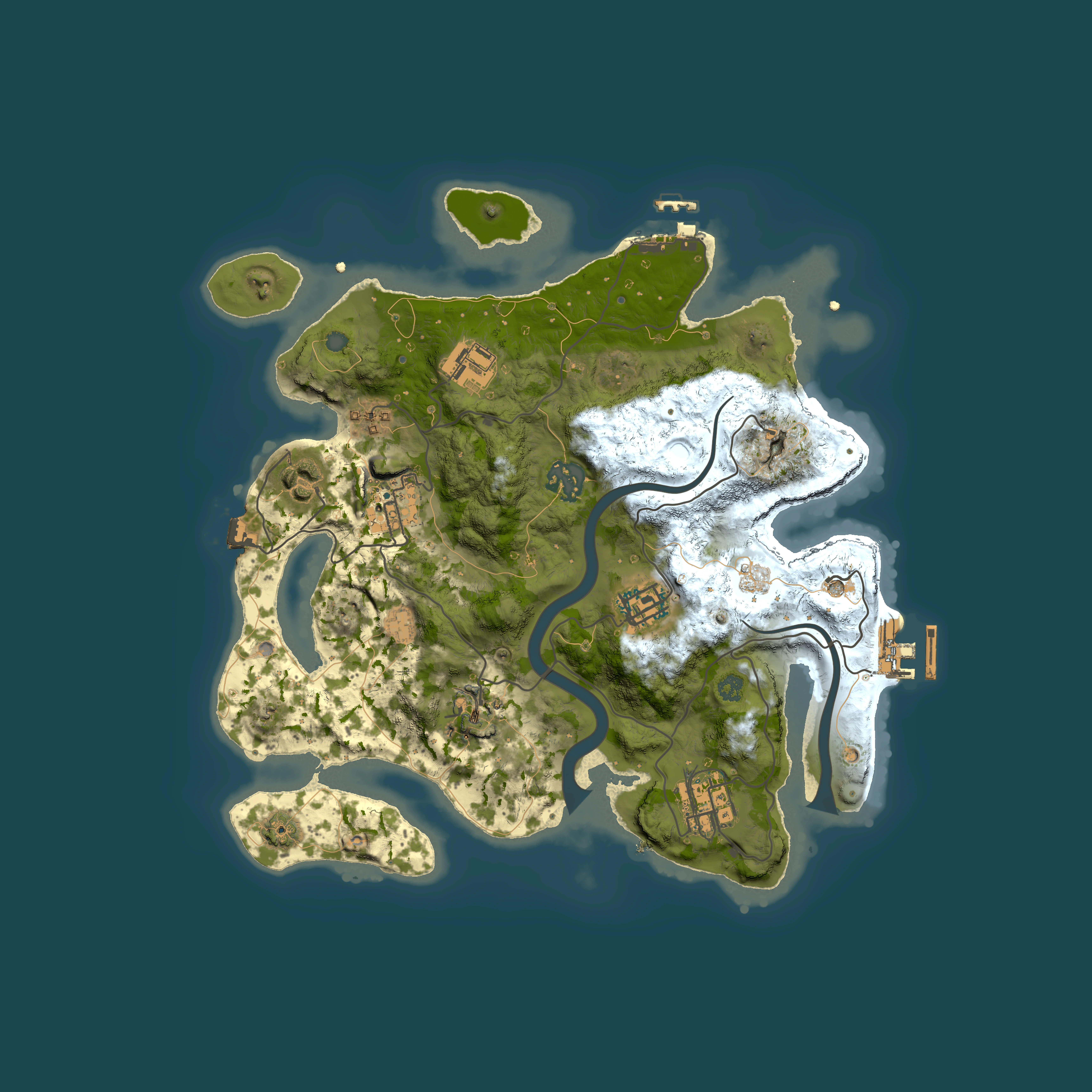 Full top-down render of Rust map seed 645852037, 3000x3000m