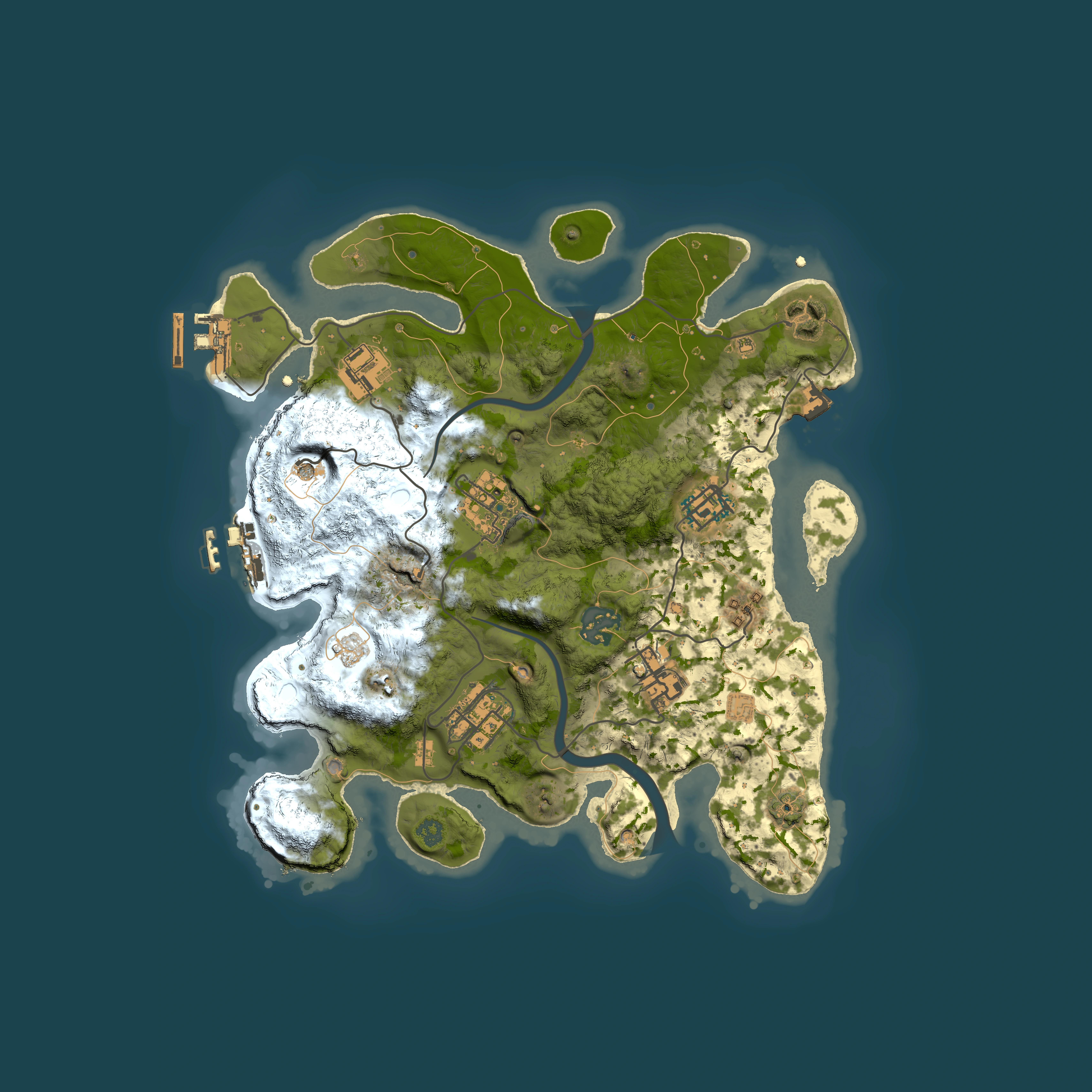 Full top-down render of Rust map seed 1476607043, 3000x3000m