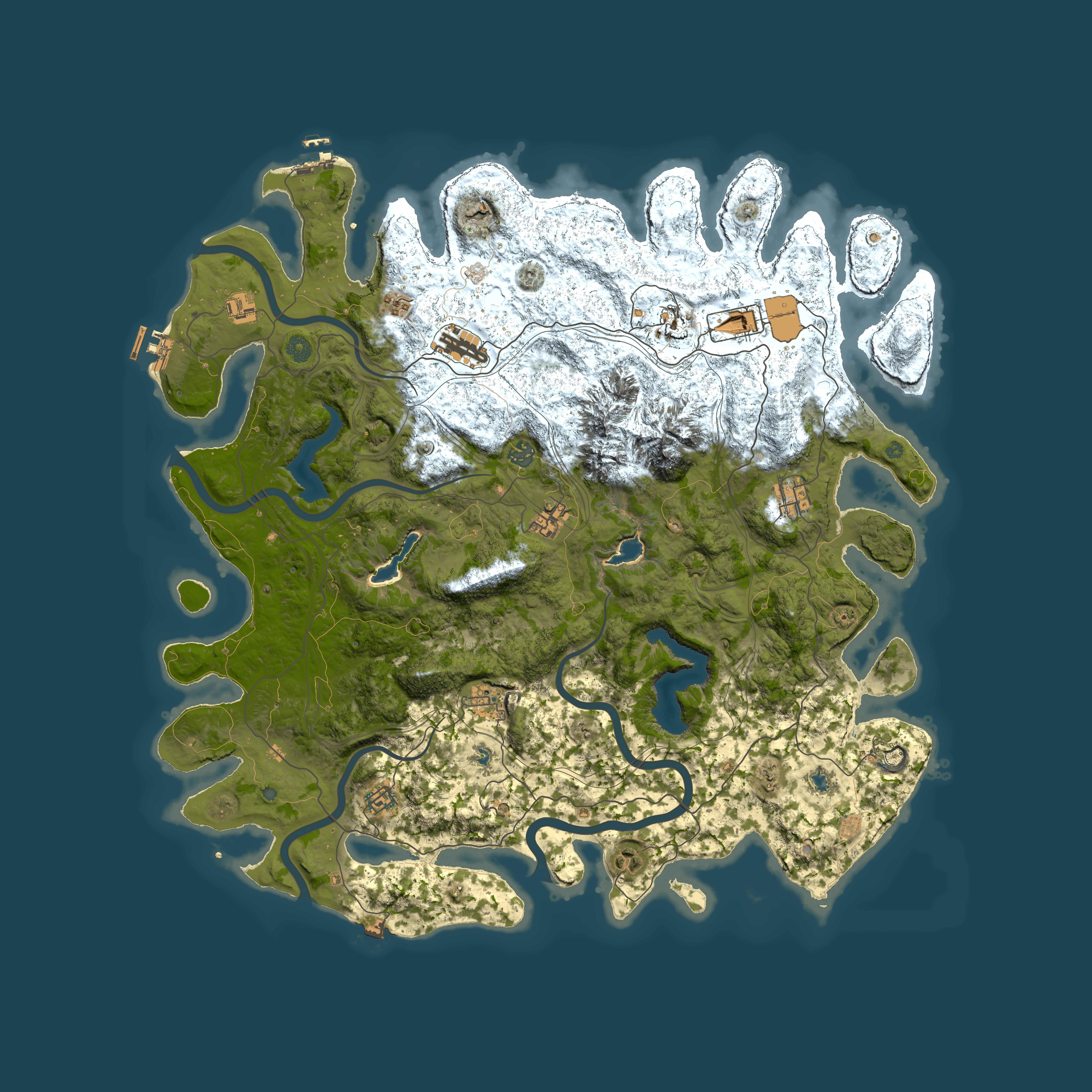 Full top-down render of Rust map seed 344437343, 5000x5000m