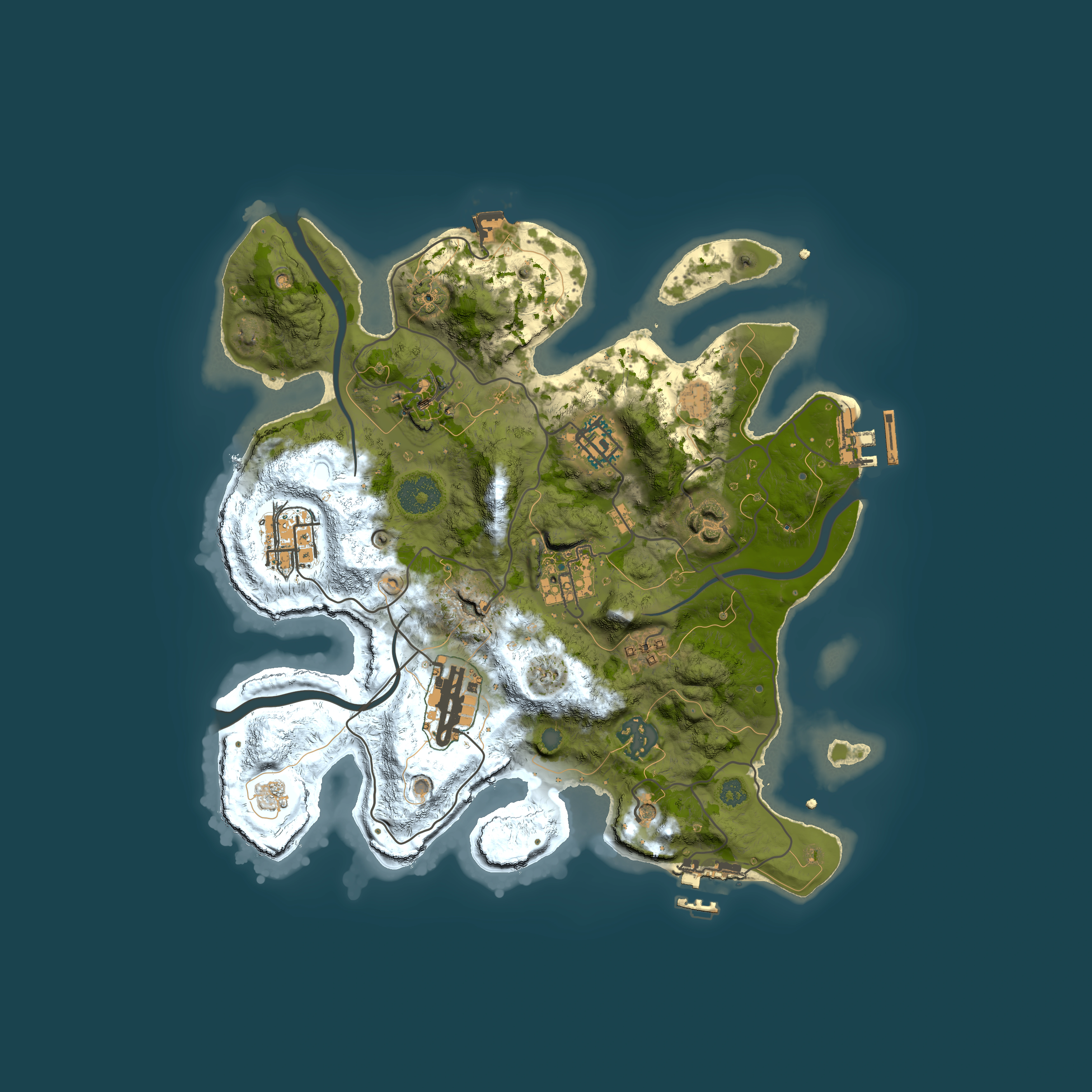 Full top-down render of Rust map seed 30890931, 3000x3000m