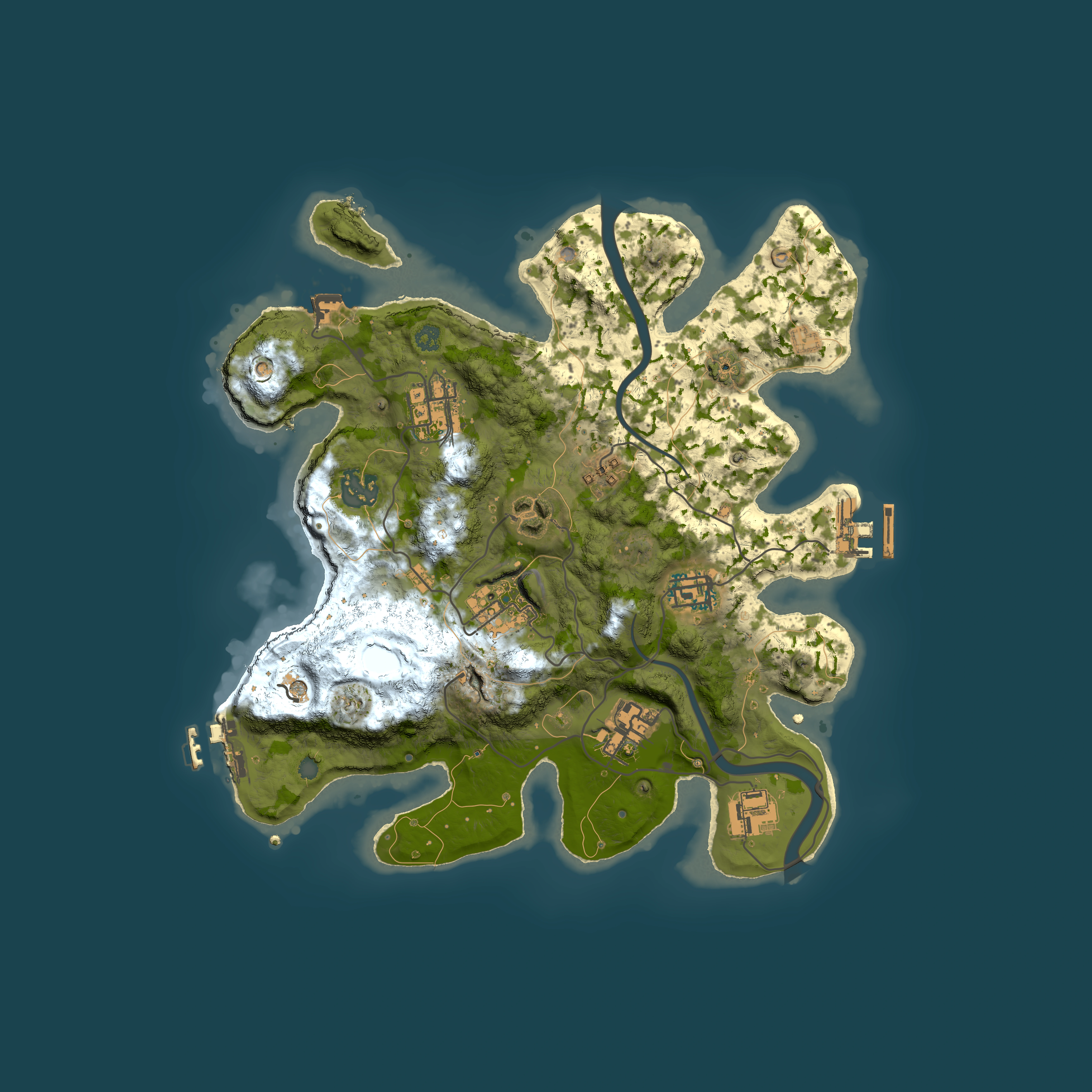 Full top-down render of Rust map seed 1136731259, 3000x3000m