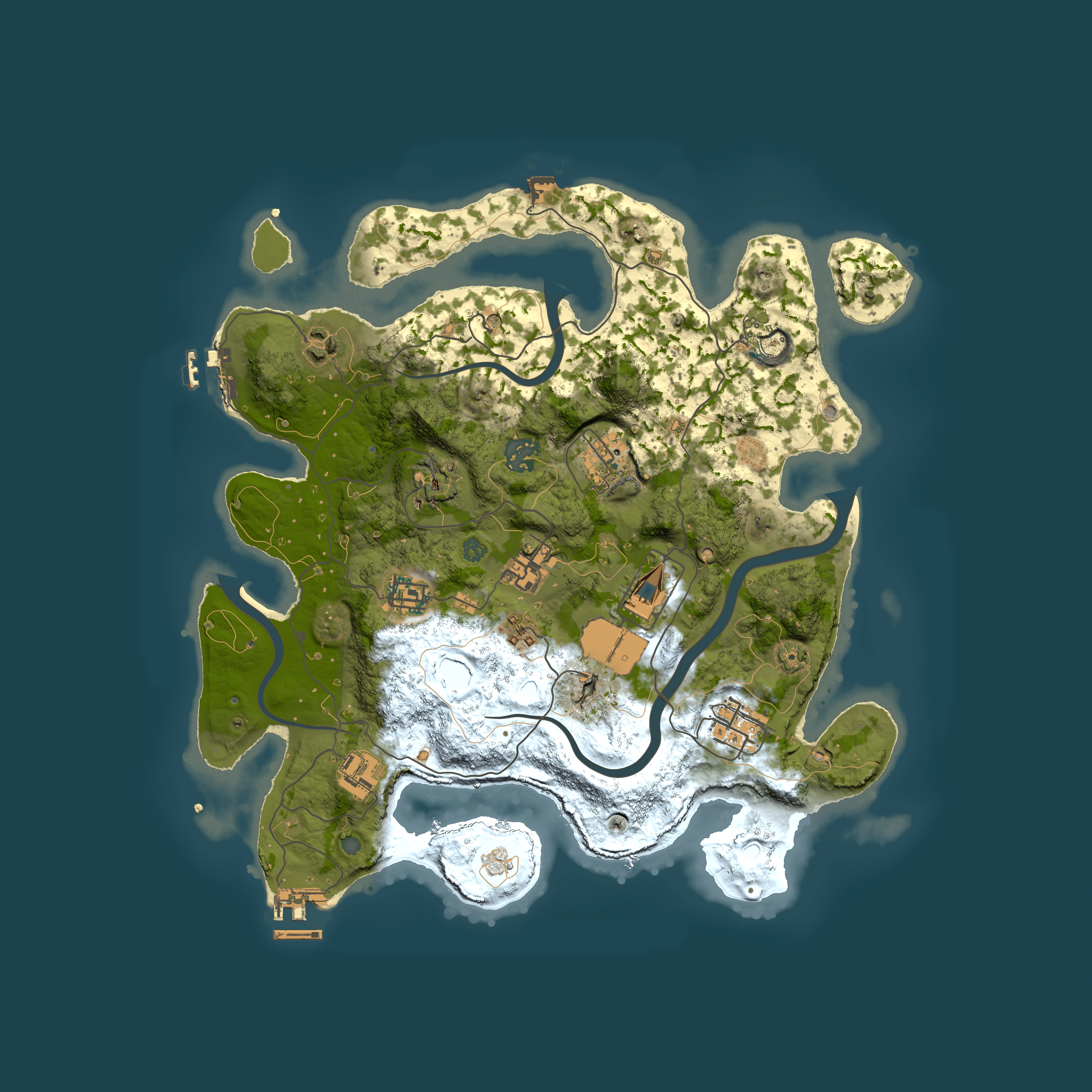 Full top-down render of Rust map seed 202313196, 3500x3500m