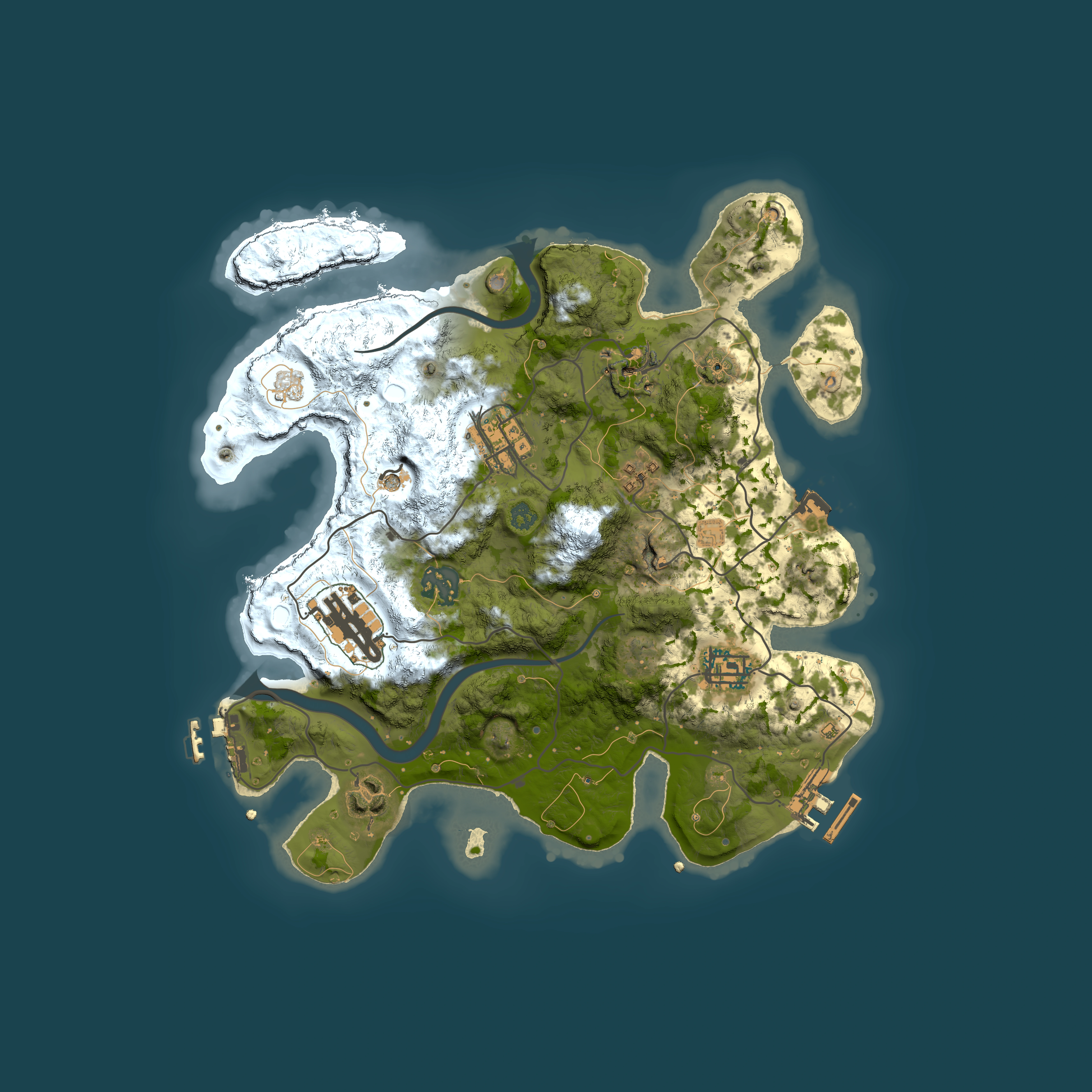 Full top-down render of Rust map seed 25928660, 3000x3000m