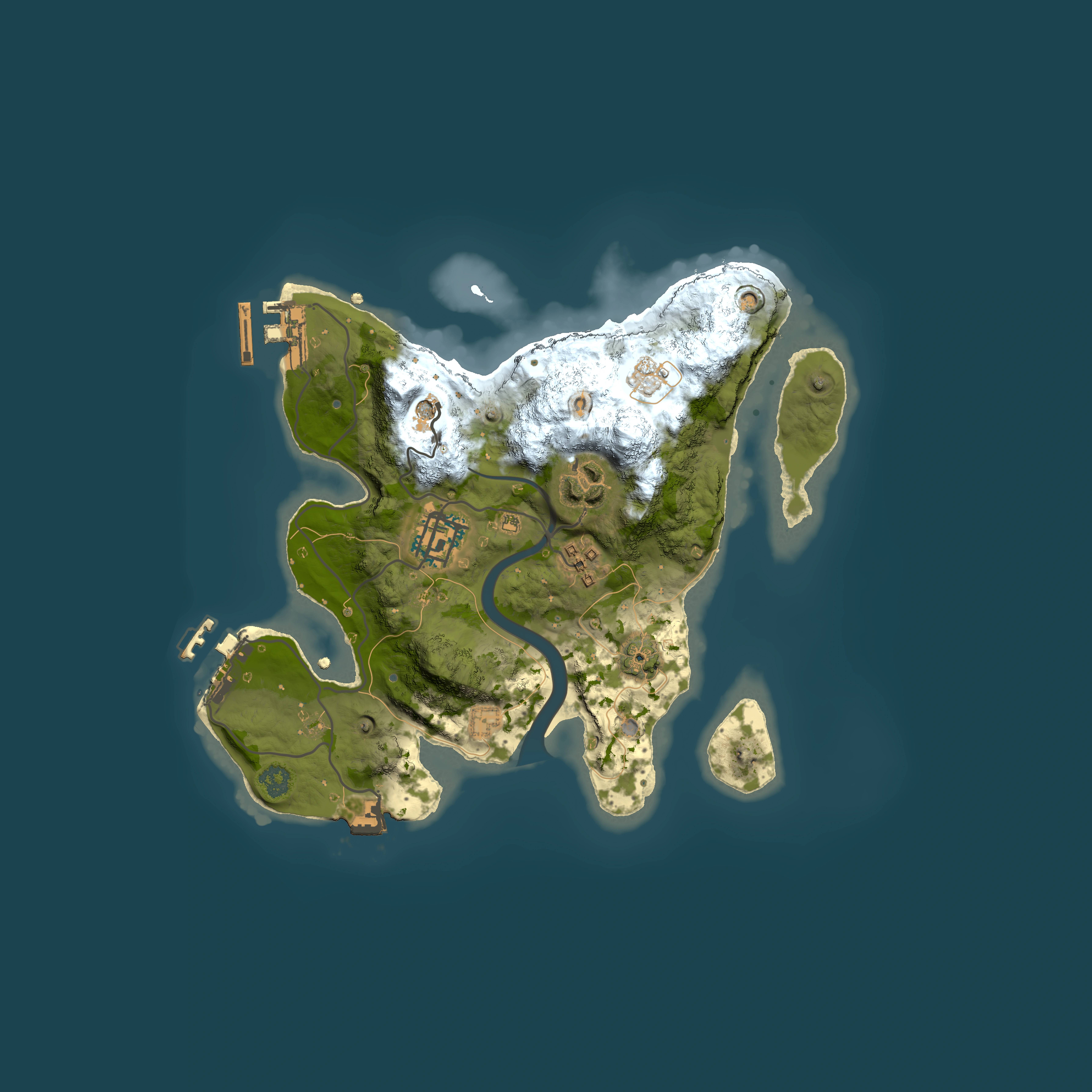 Full top-down render of Rust map seed 280205828, 2500x2500m
