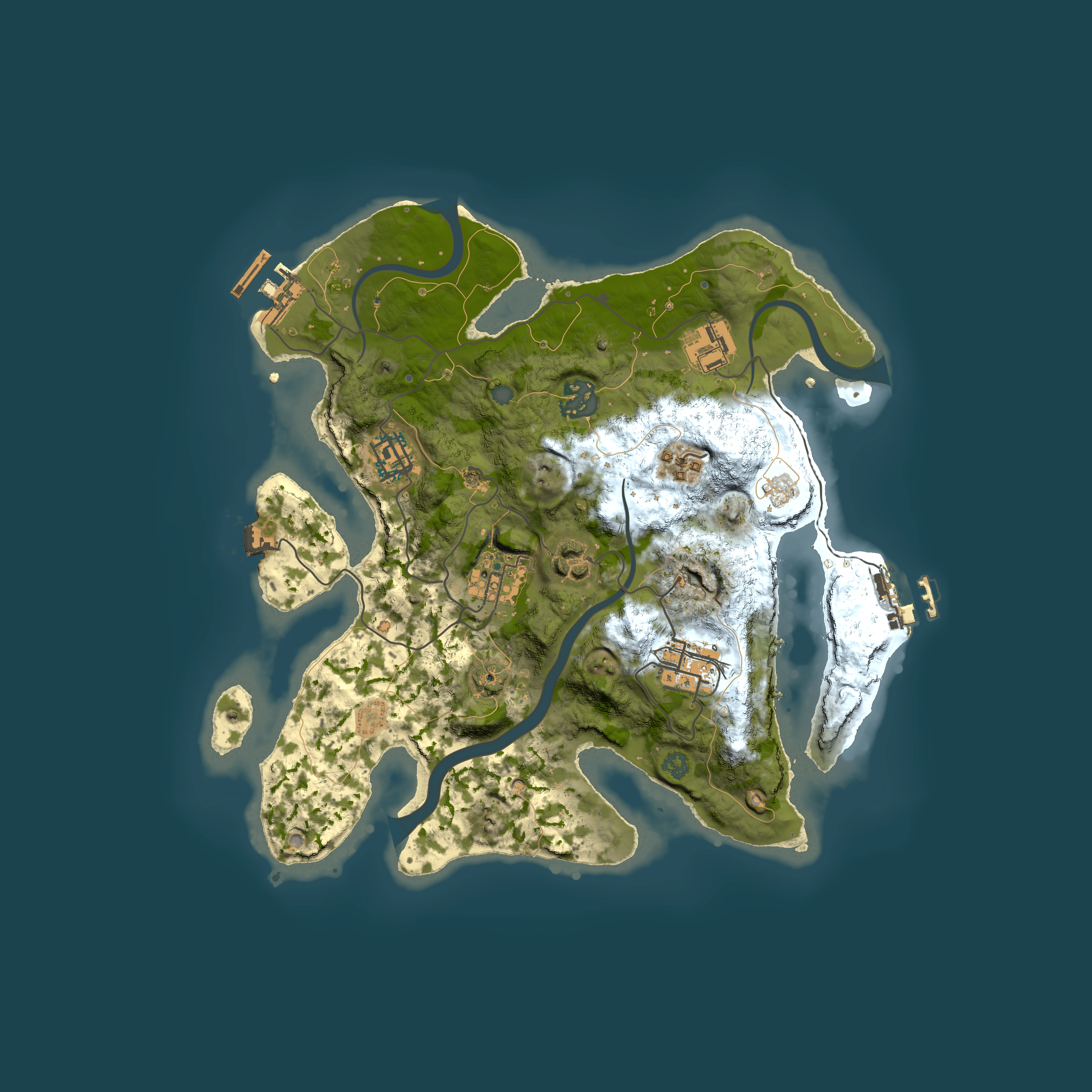 Full top-down render of Rust map seed 634780949, 3000x3000m