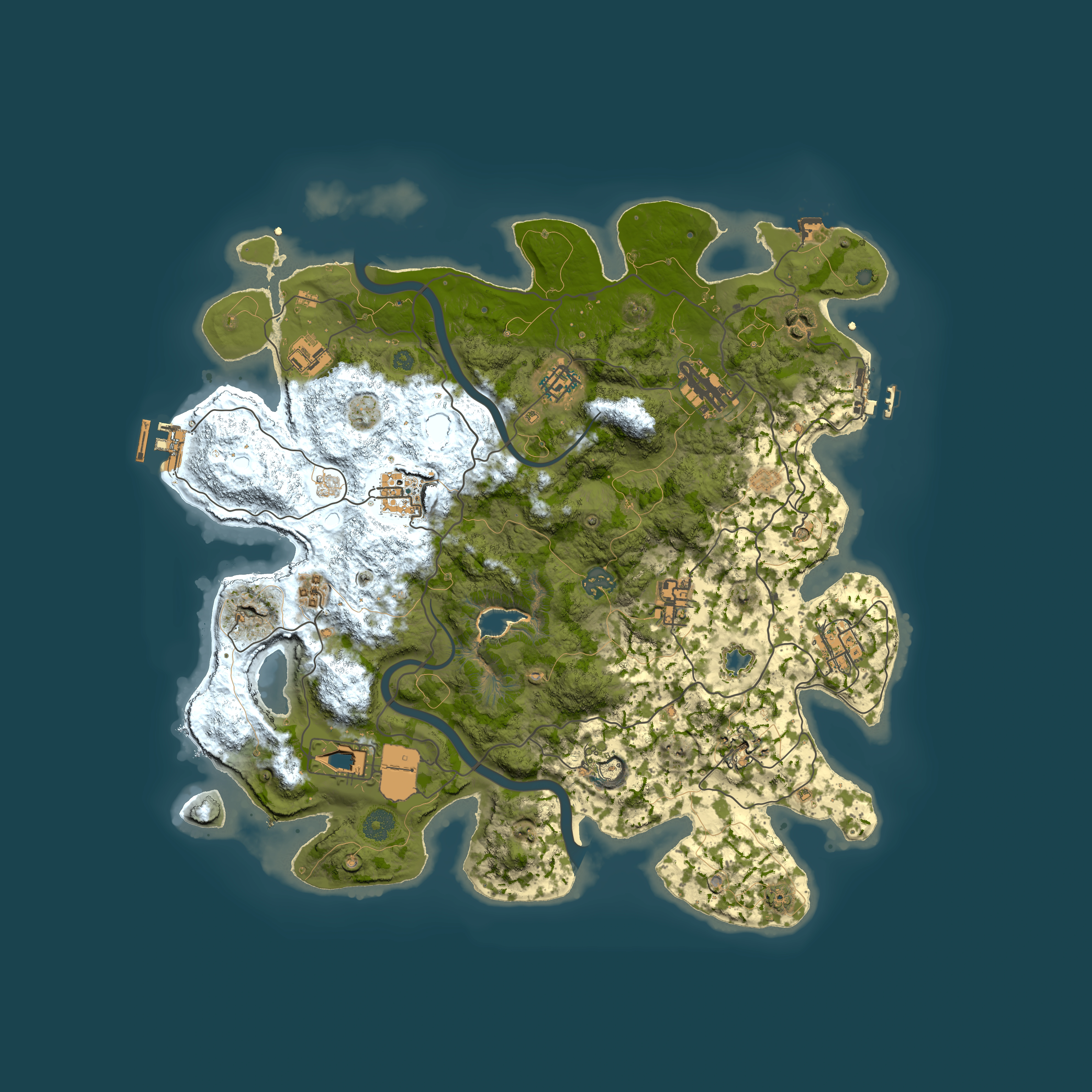 Full top-down render of Rust map seed 1494456591, 4000x4000m