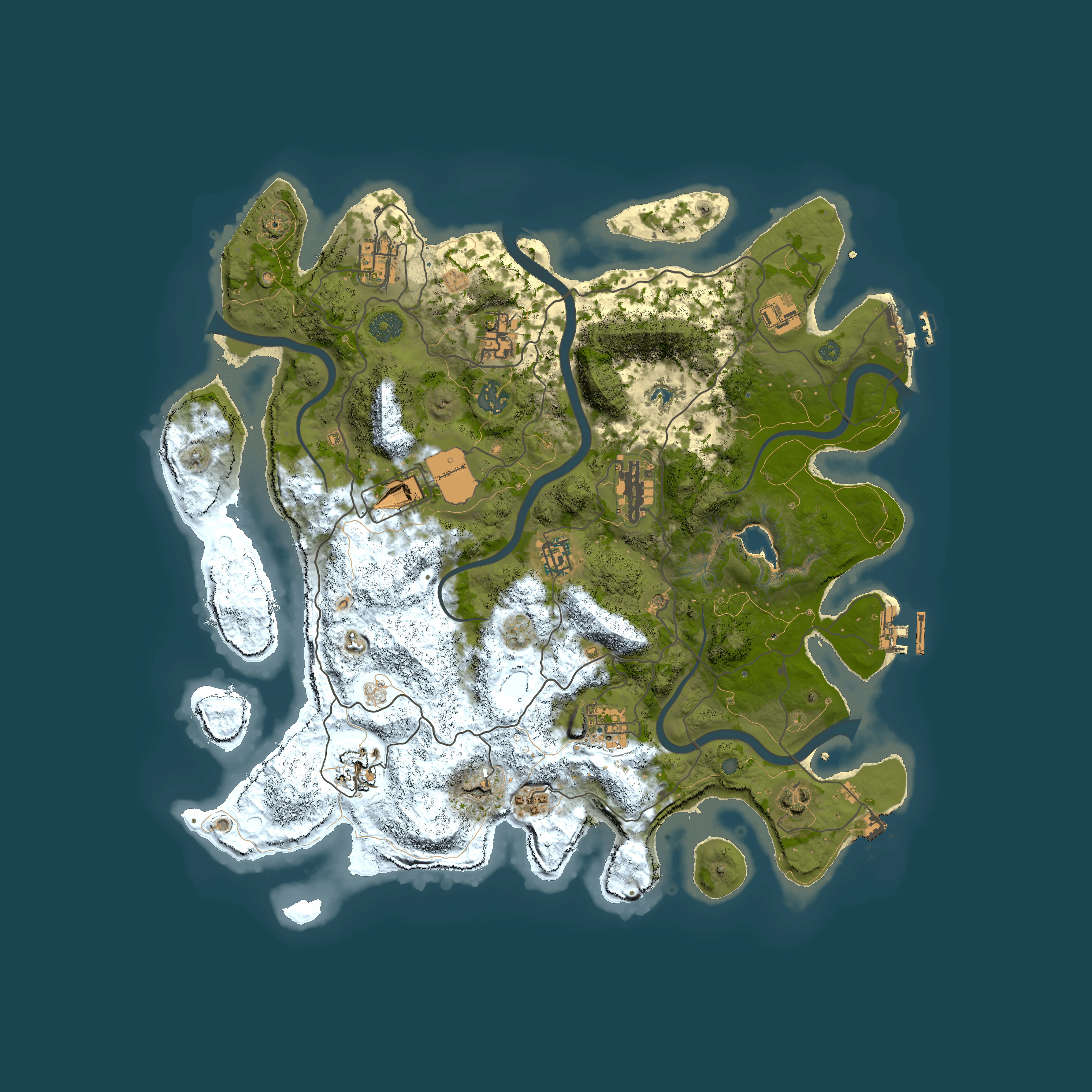 Full top-down render of Rust map seed 1064916118, 4000x4000m