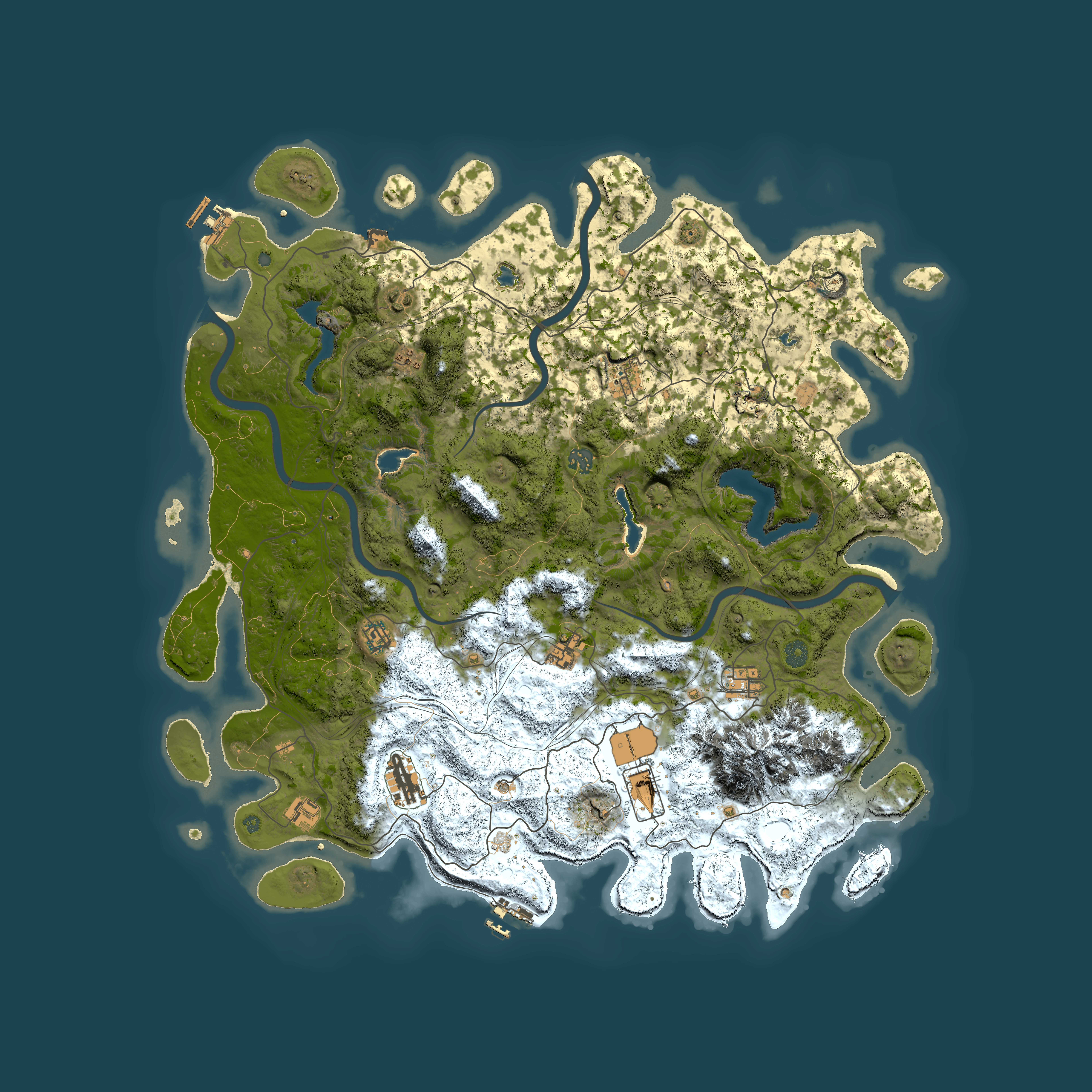 Full top-down render of Rust map seed 1007277261, 5000x5000m
