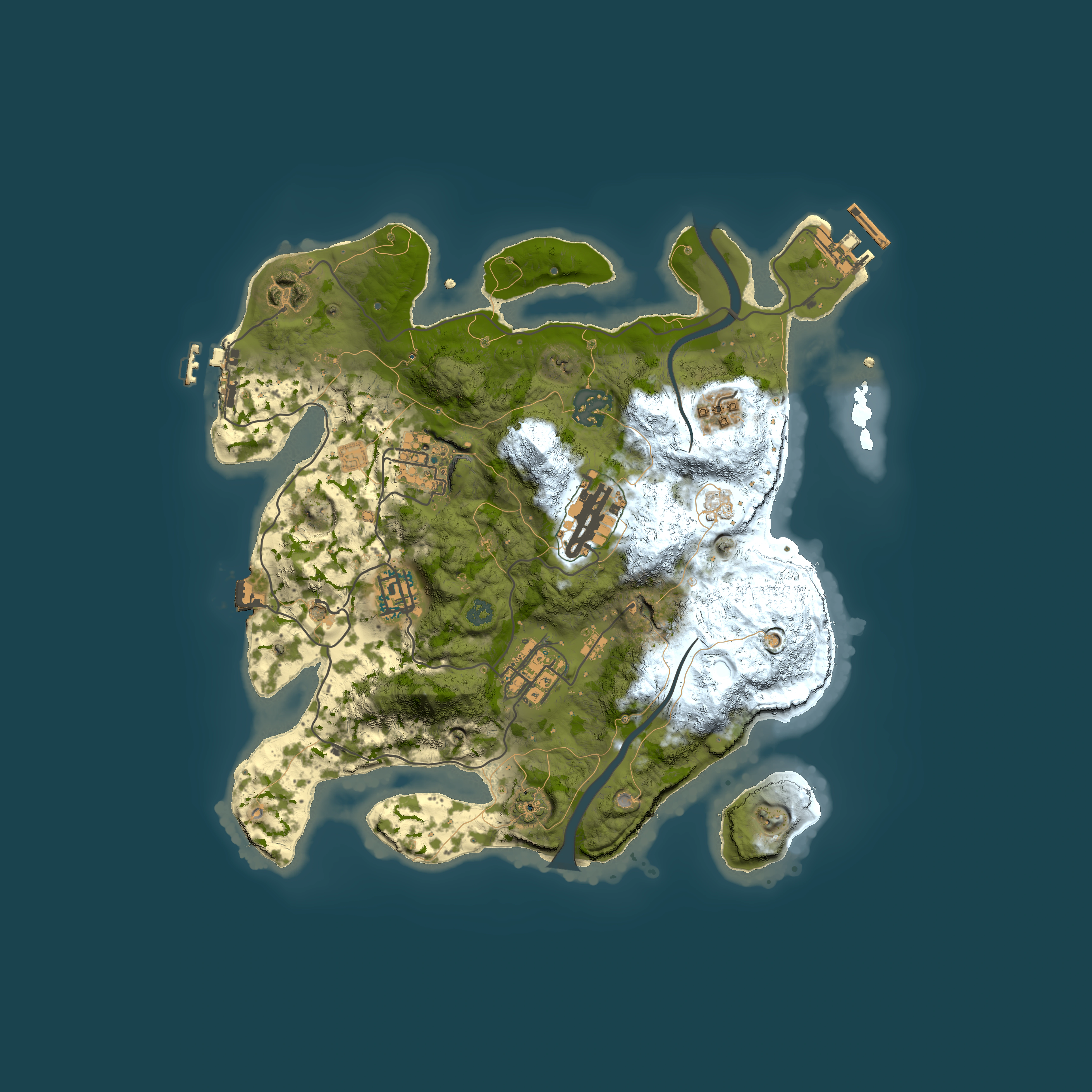 Full top-down render of Rust map seed 1020386357, 3000x3000m
