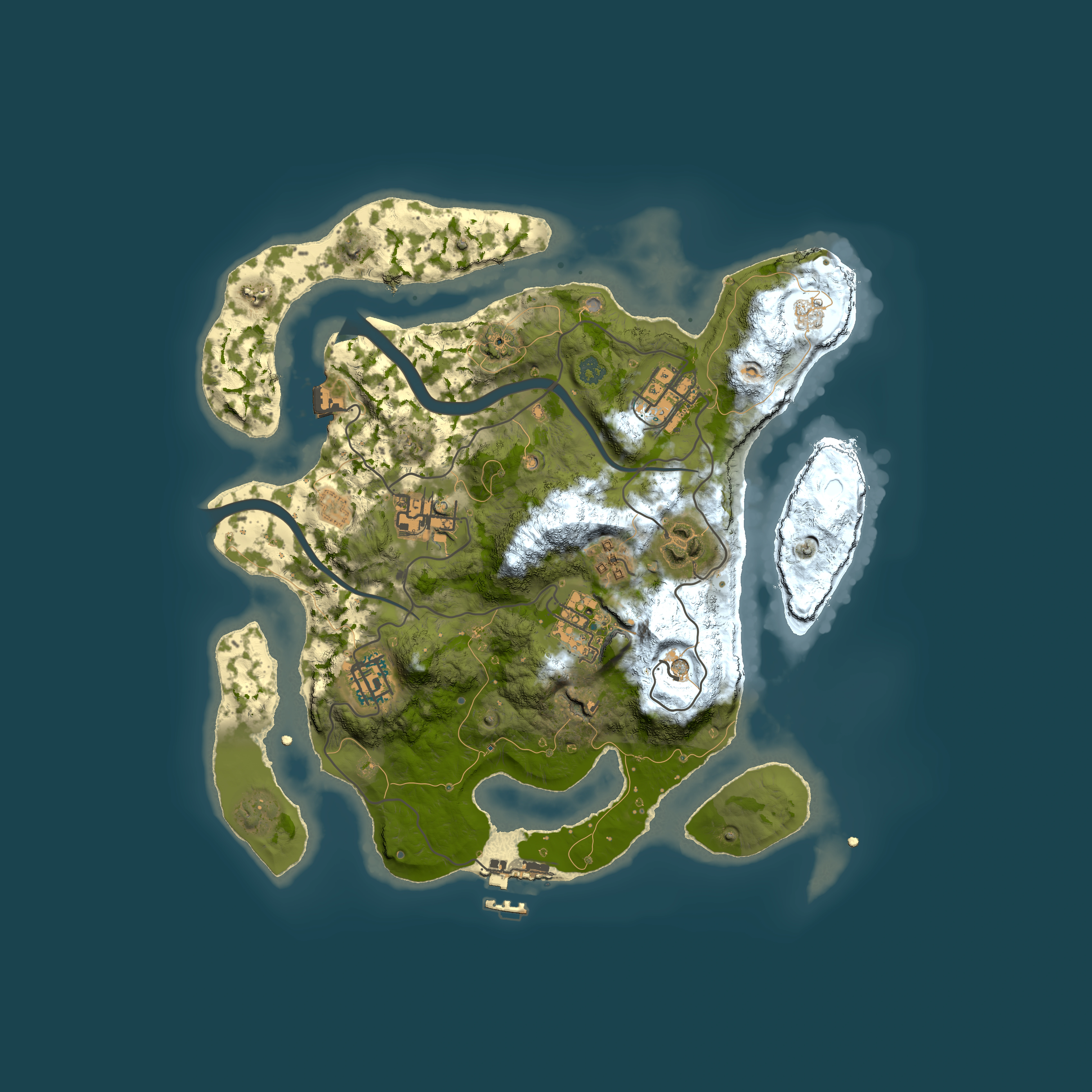 Full top-down render of Rust map seed 1724989107, 3000x3000m