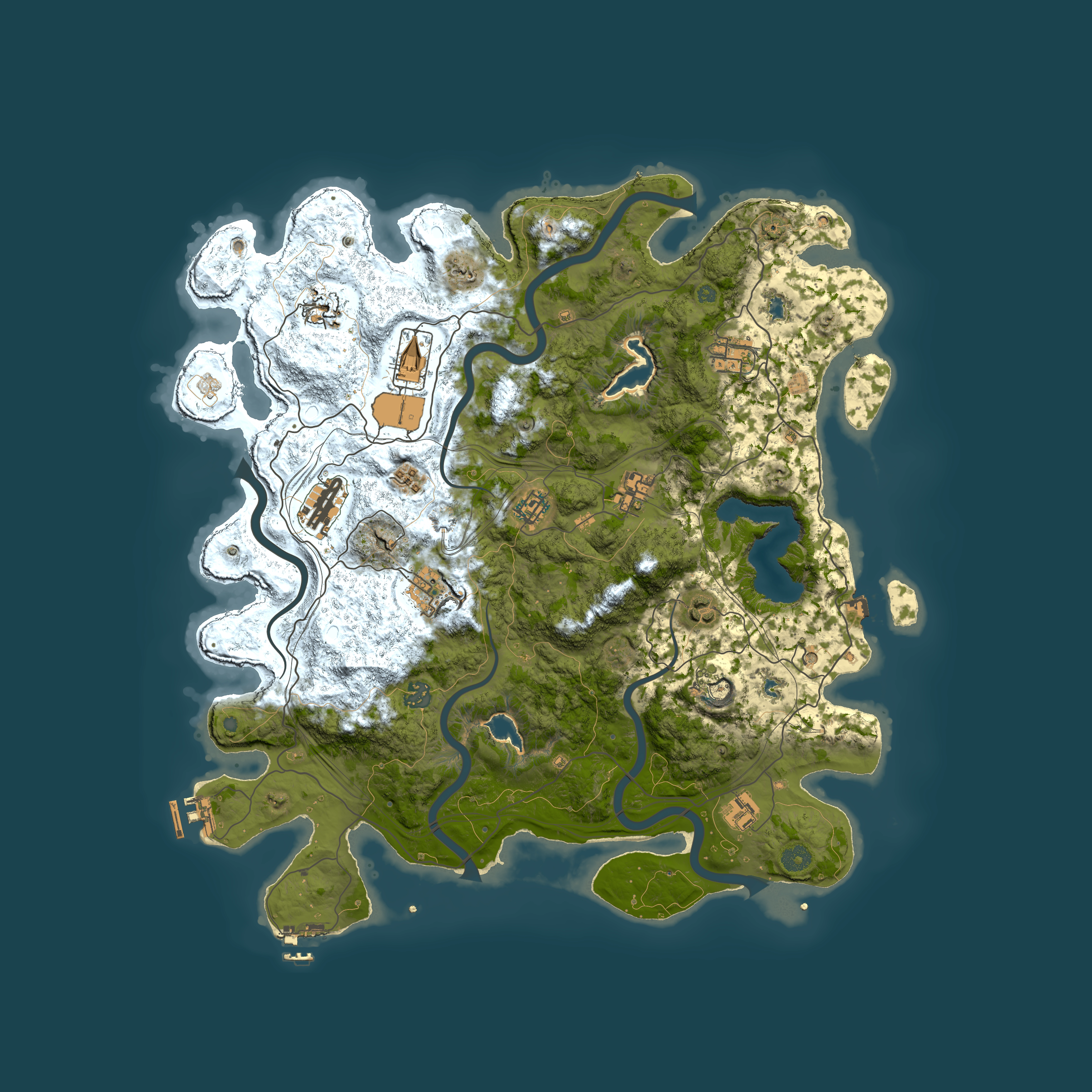 Full top-down render of Rust map seed 163249007, 4500x4500m