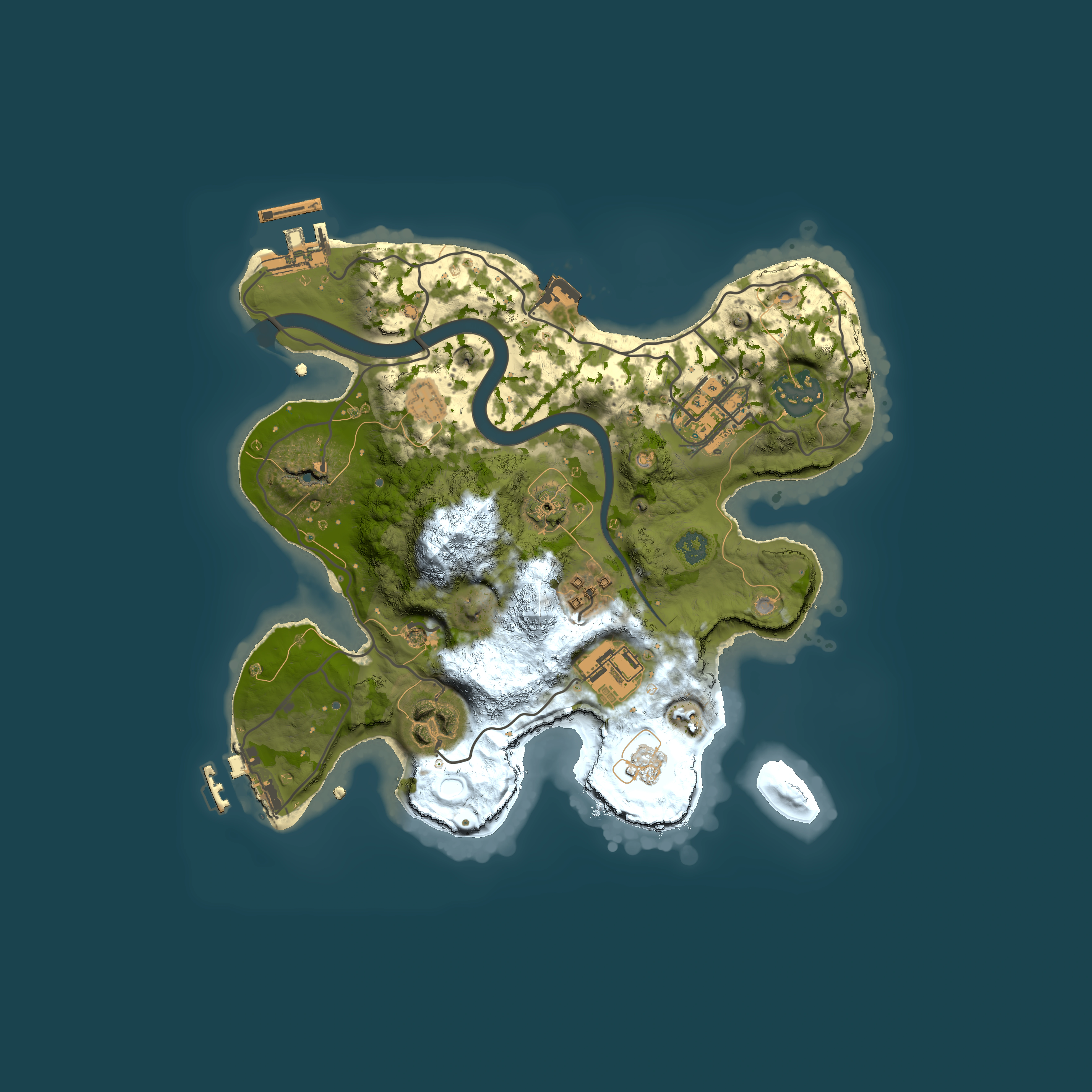 Full top-down render of Rust map seed 198451218, 2500x2500m