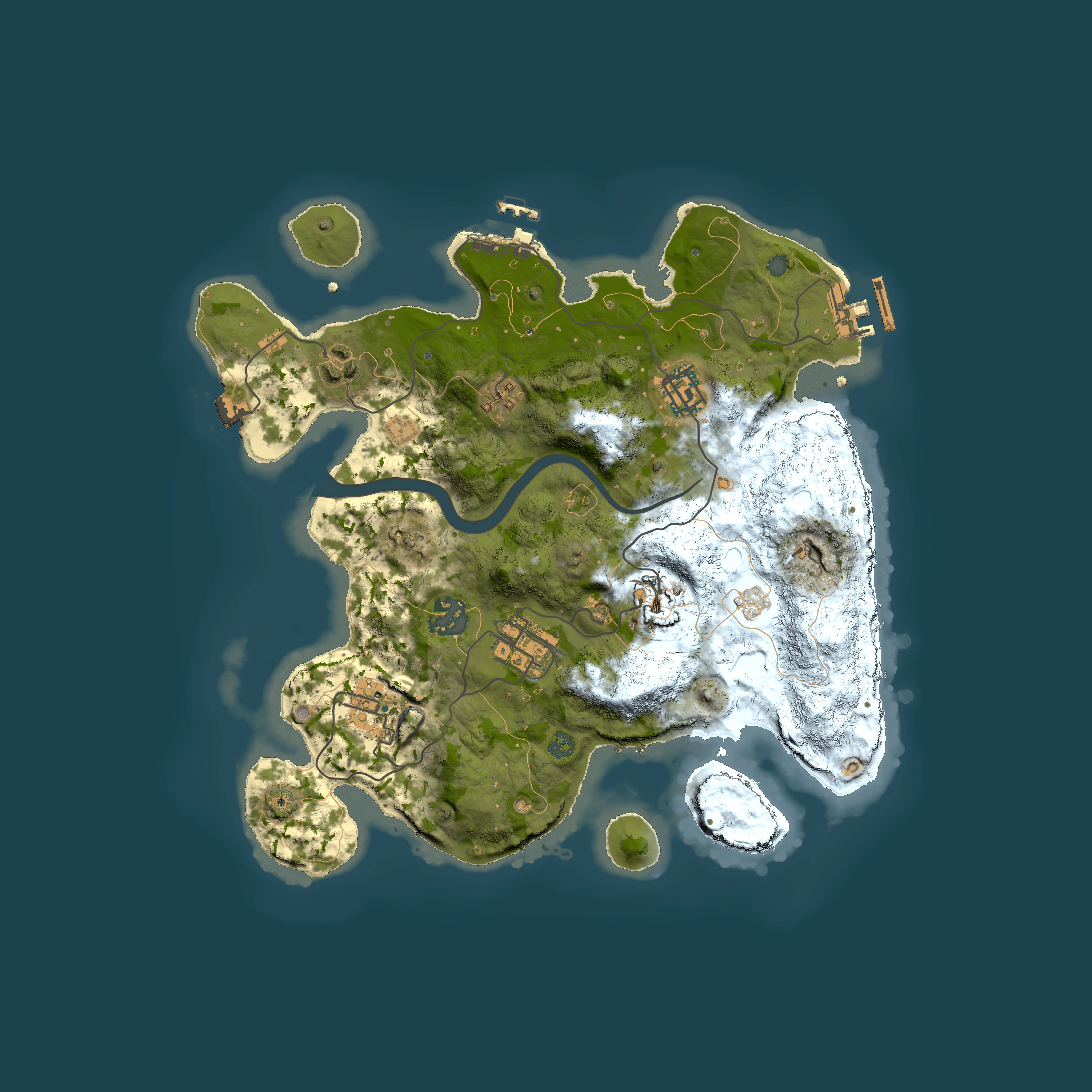Full top-down render of Rust map seed 1057301687, 3000x3000m
