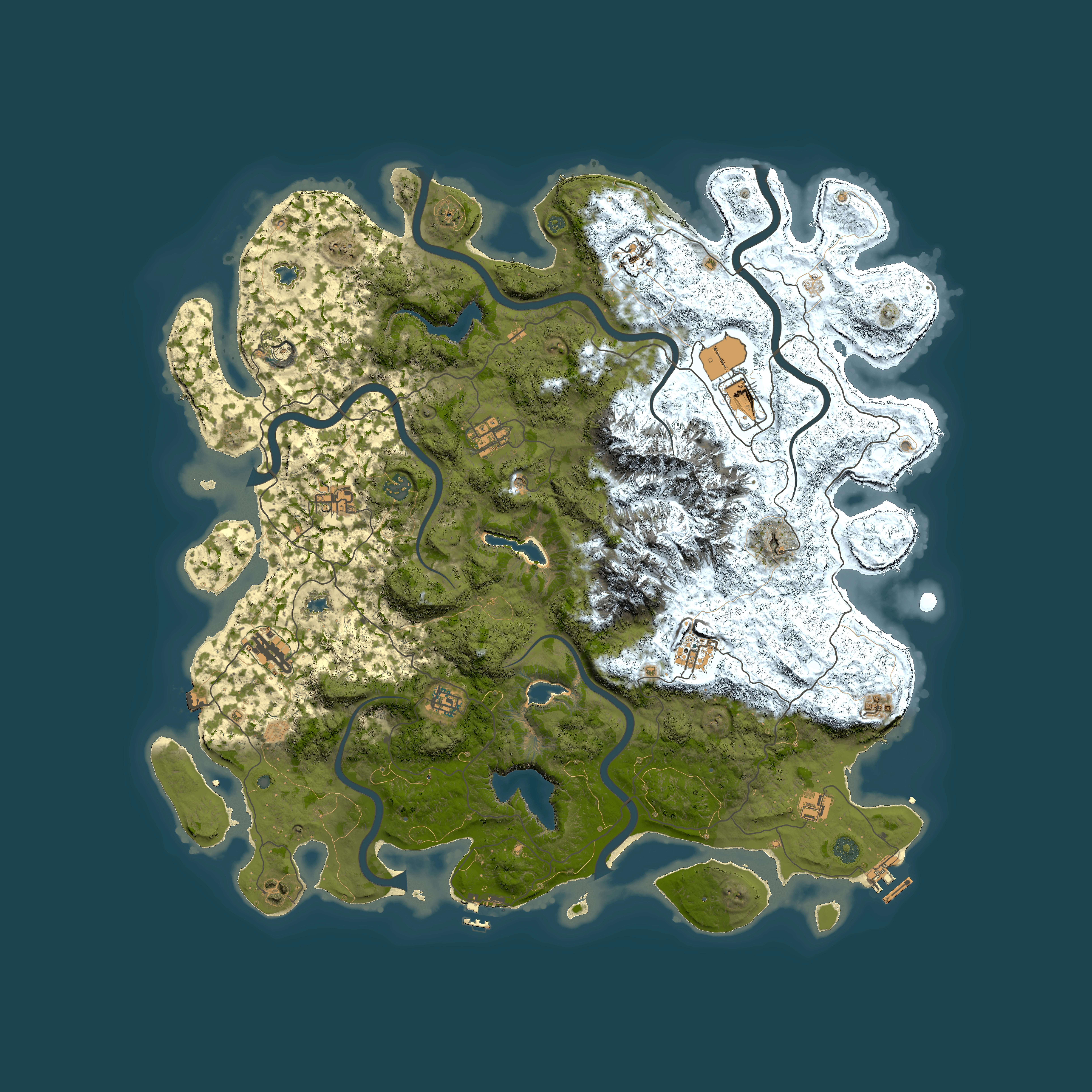 Full top-down render of Rust map seed 2100606845, 5000x5000m