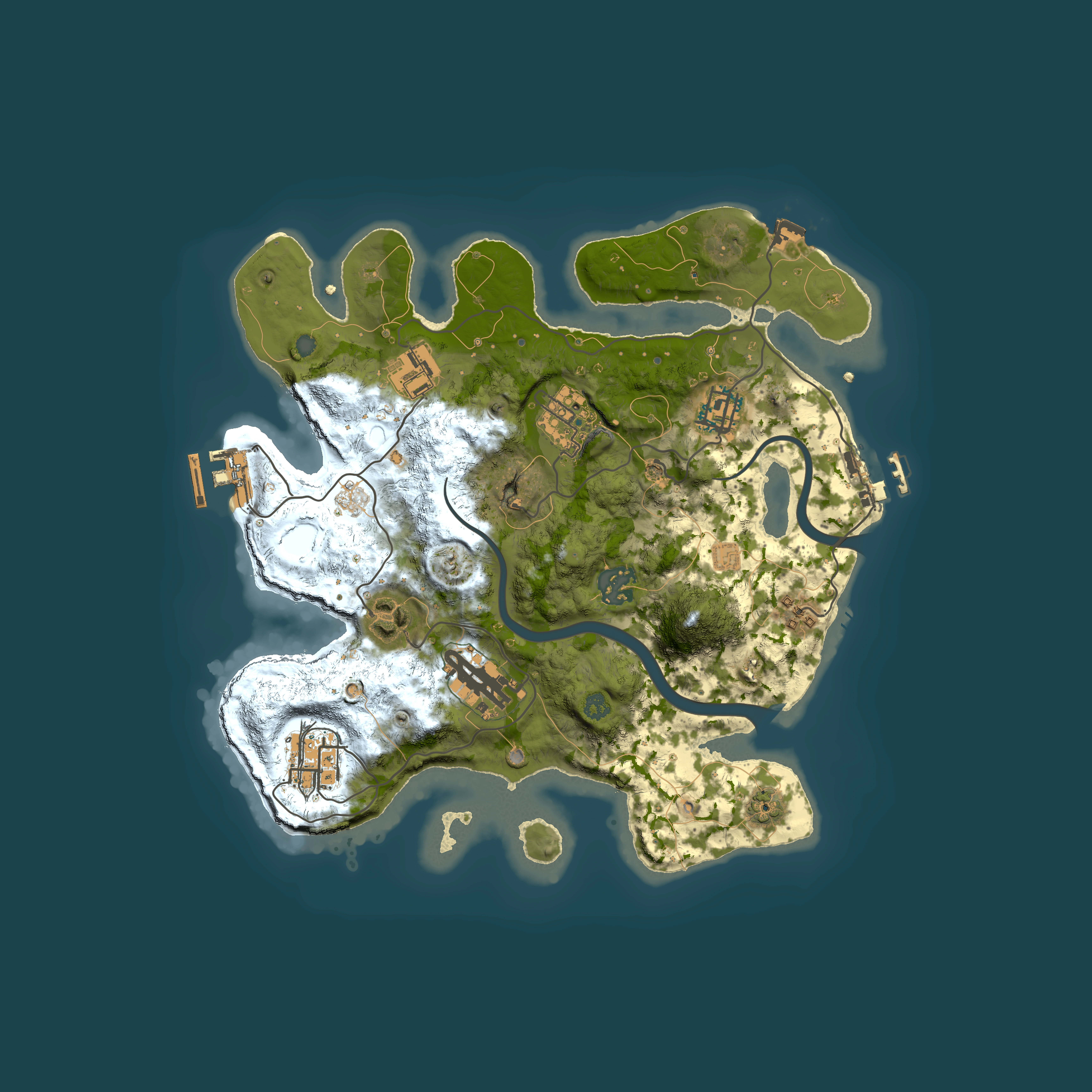 Full top-down render of Rust map seed 45060101, 3000x3000m