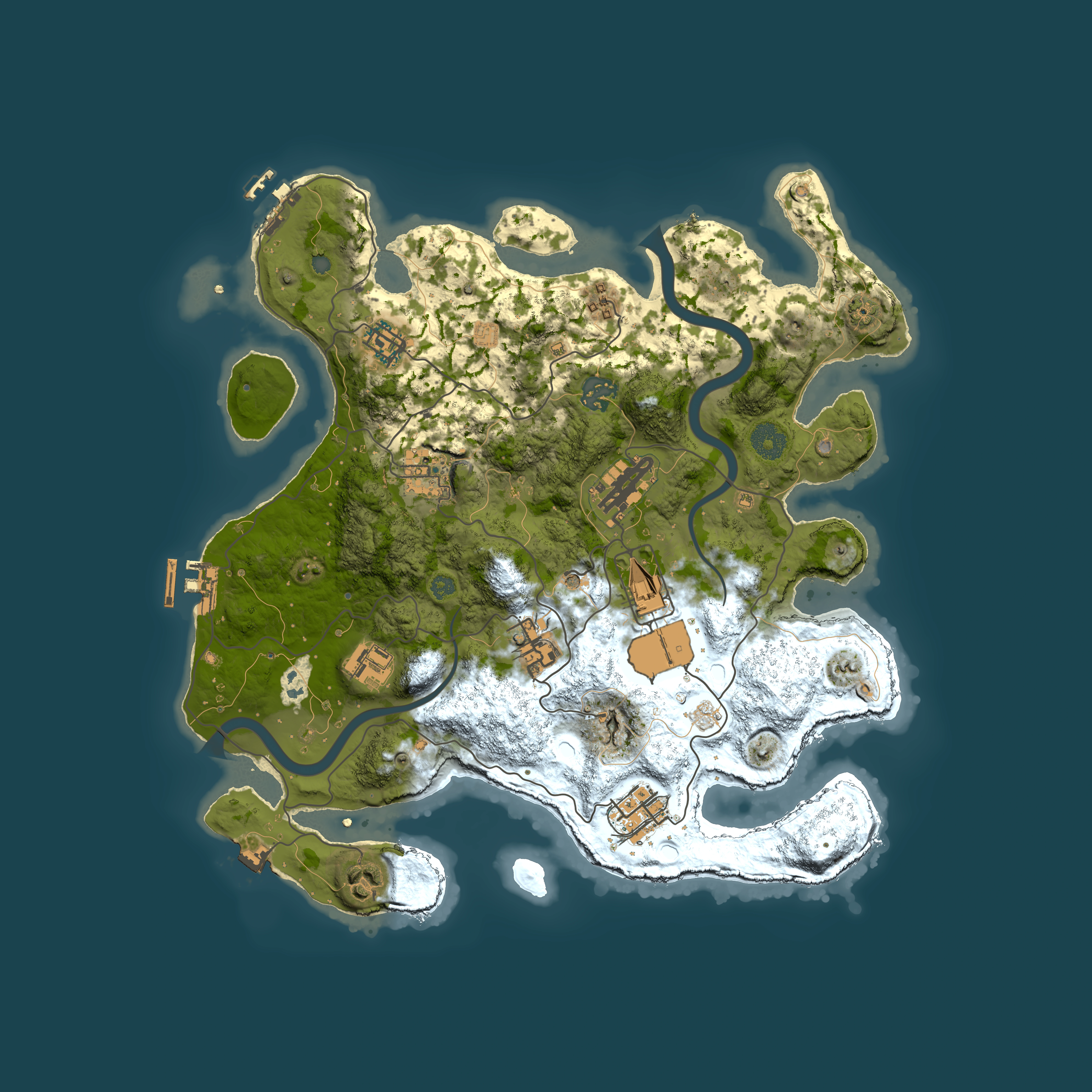Full top-down render of Rust map seed 1949847666, 3500x3500m