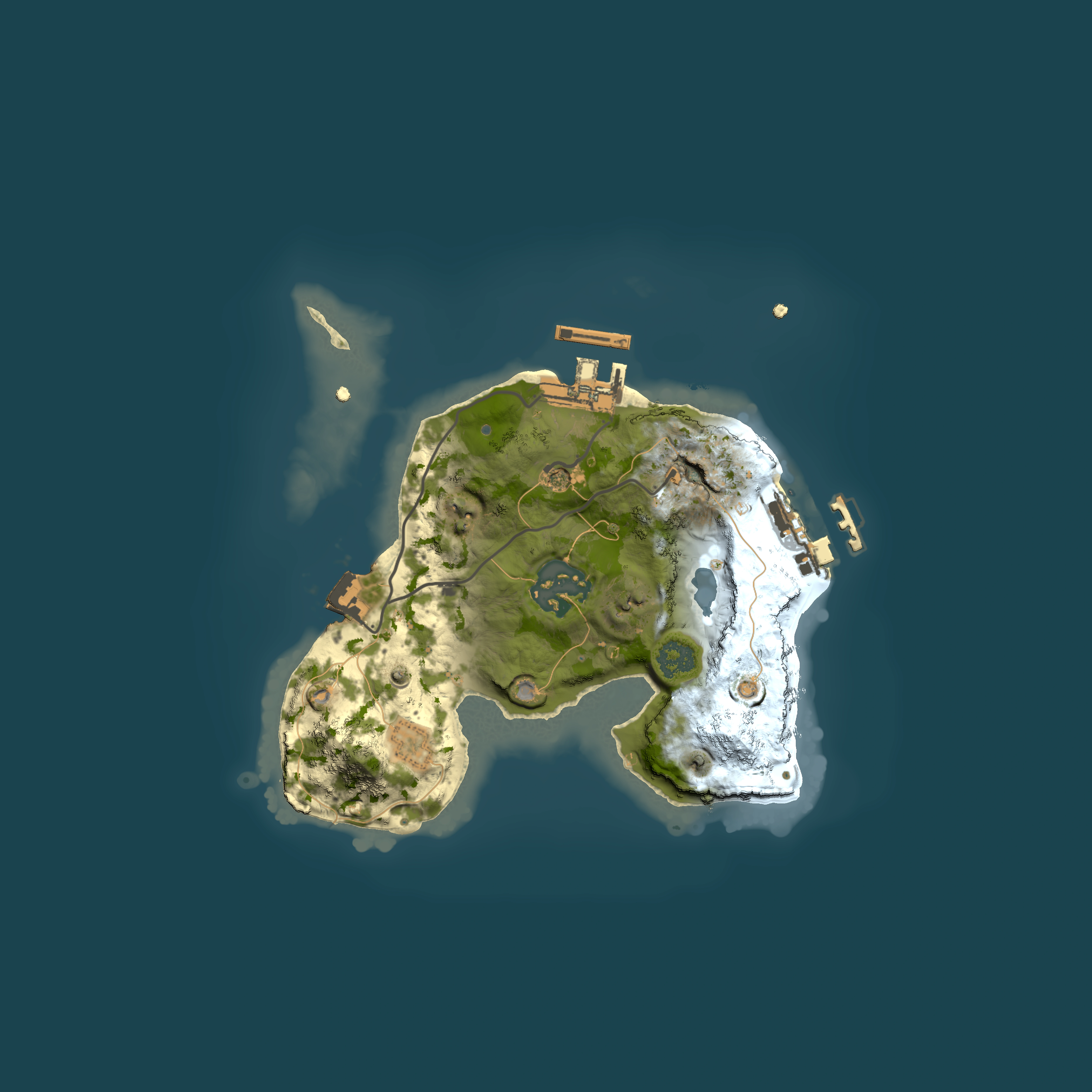 Full top-down render of Rust map seed 864991380, 2000x2000m