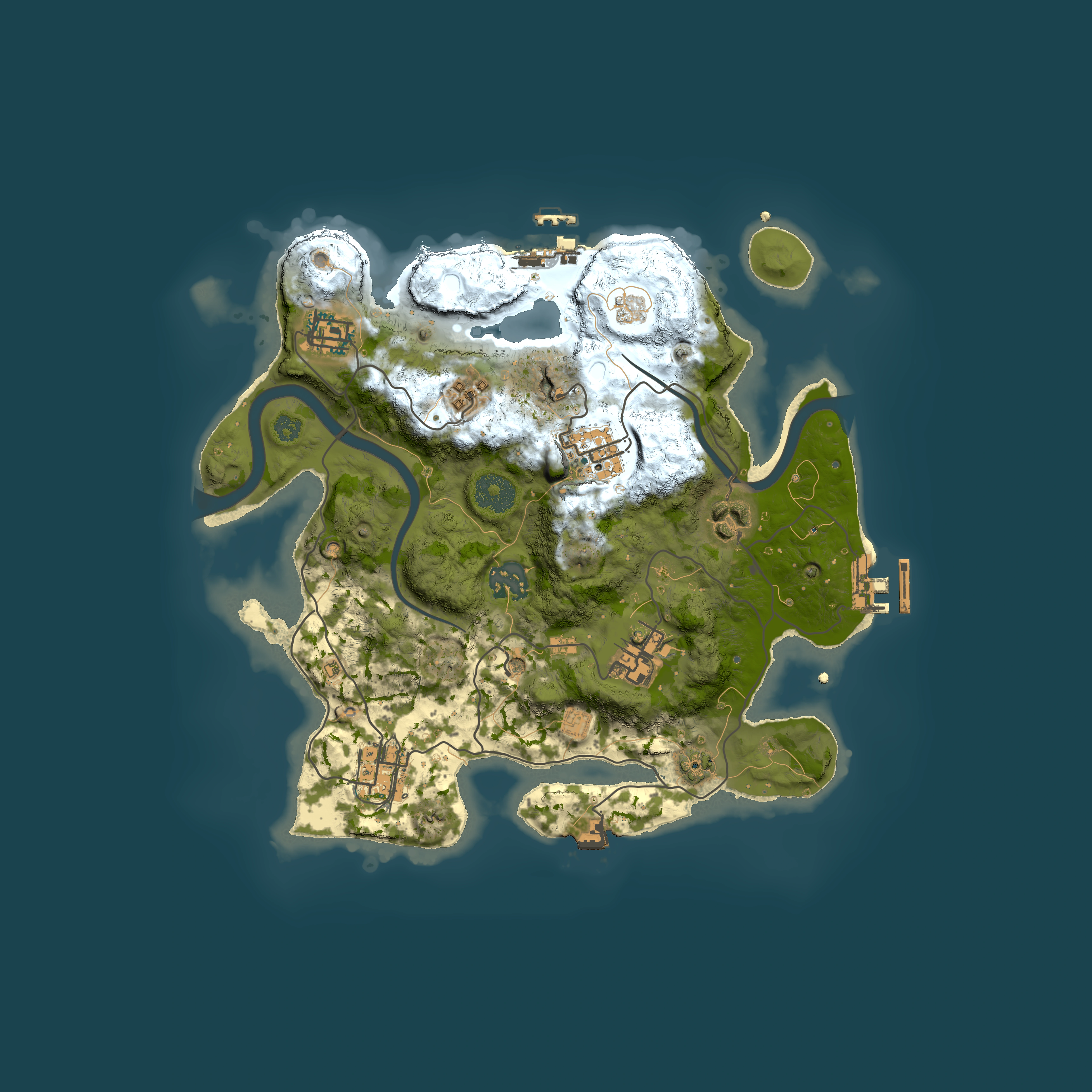 Full top-down render of Rust map seed 1987463210, 3000x3000m