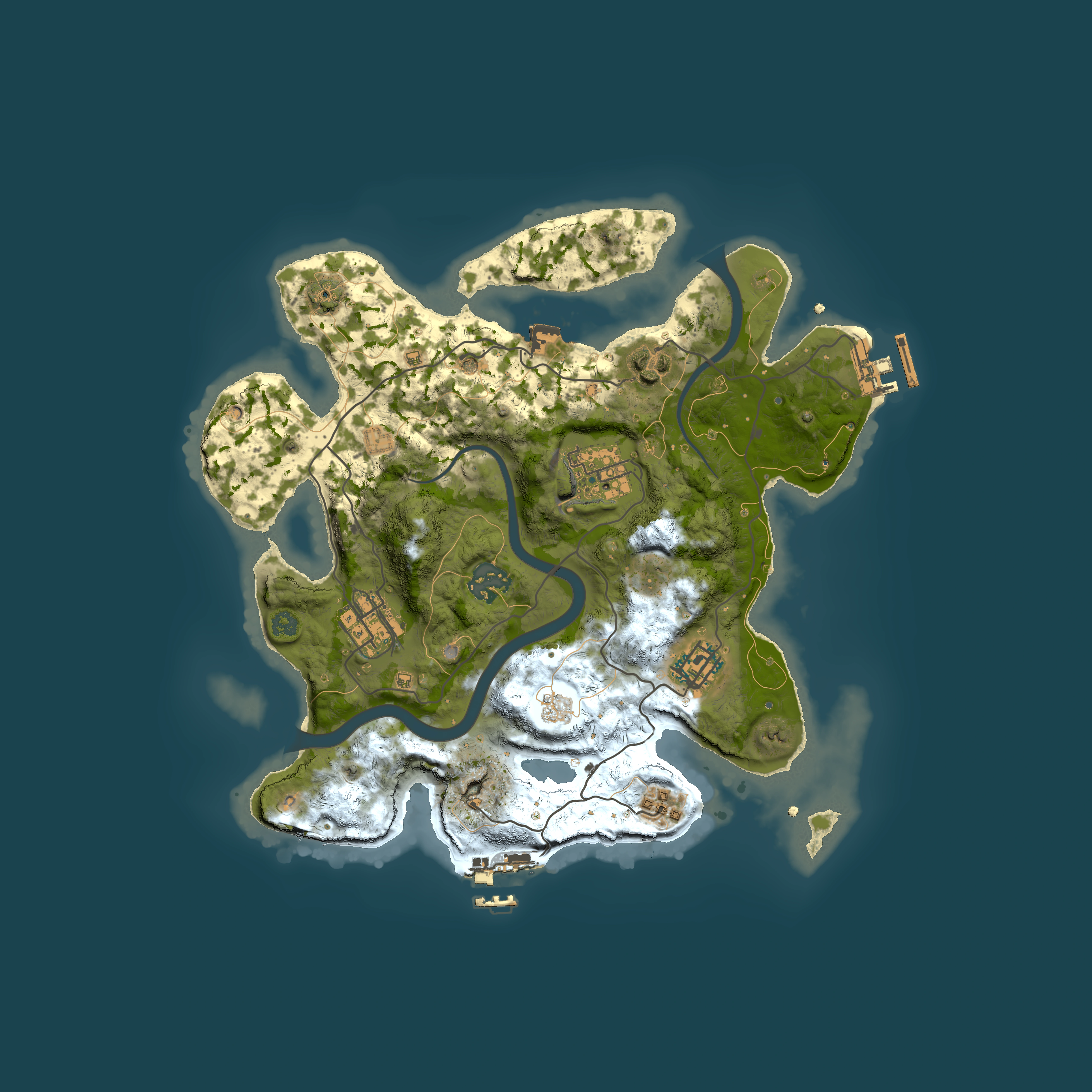 Full top-down render of Rust map seed 2028541458, 3000x3000m