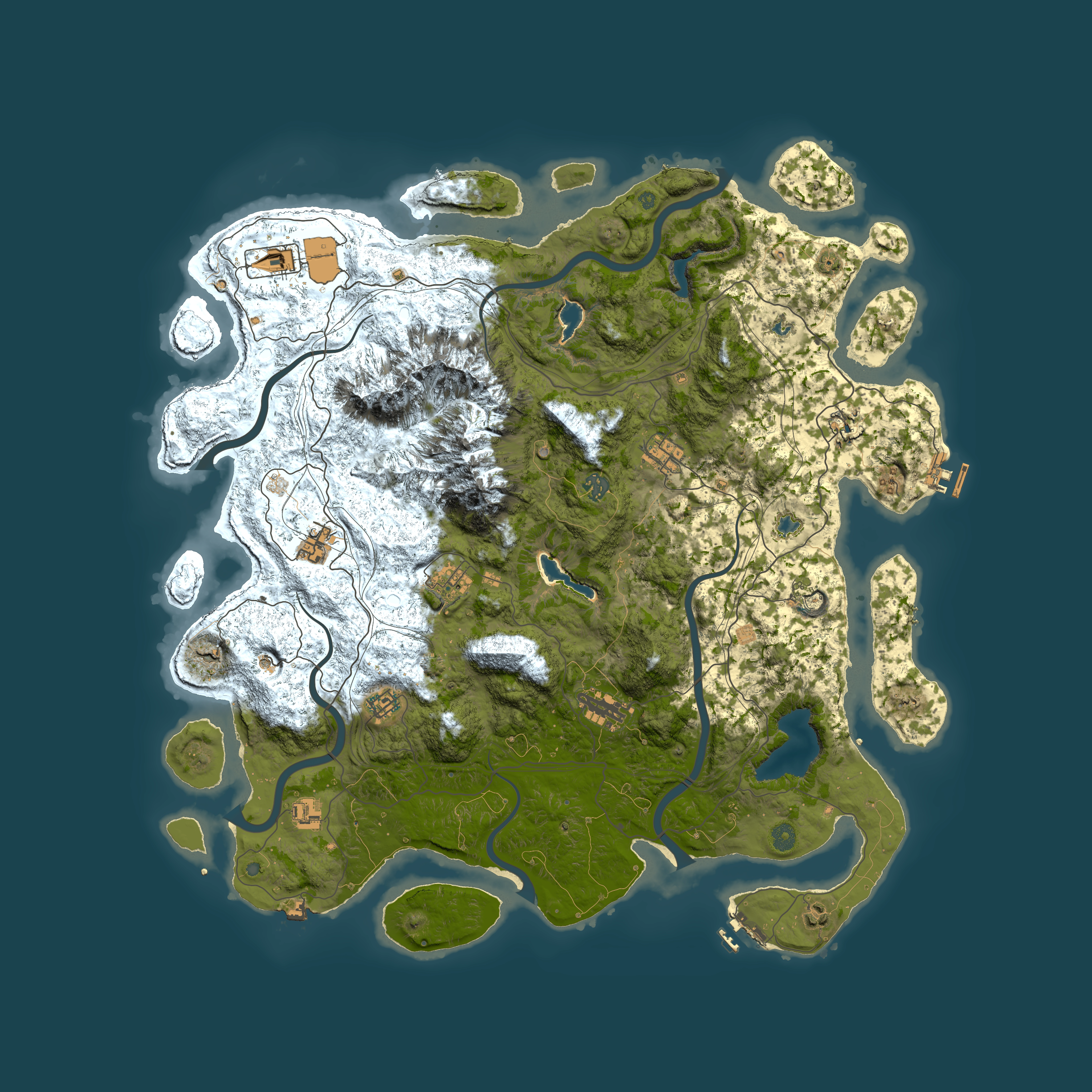 Full top-down render of Rust map seed 1411001131, 5000x5000m