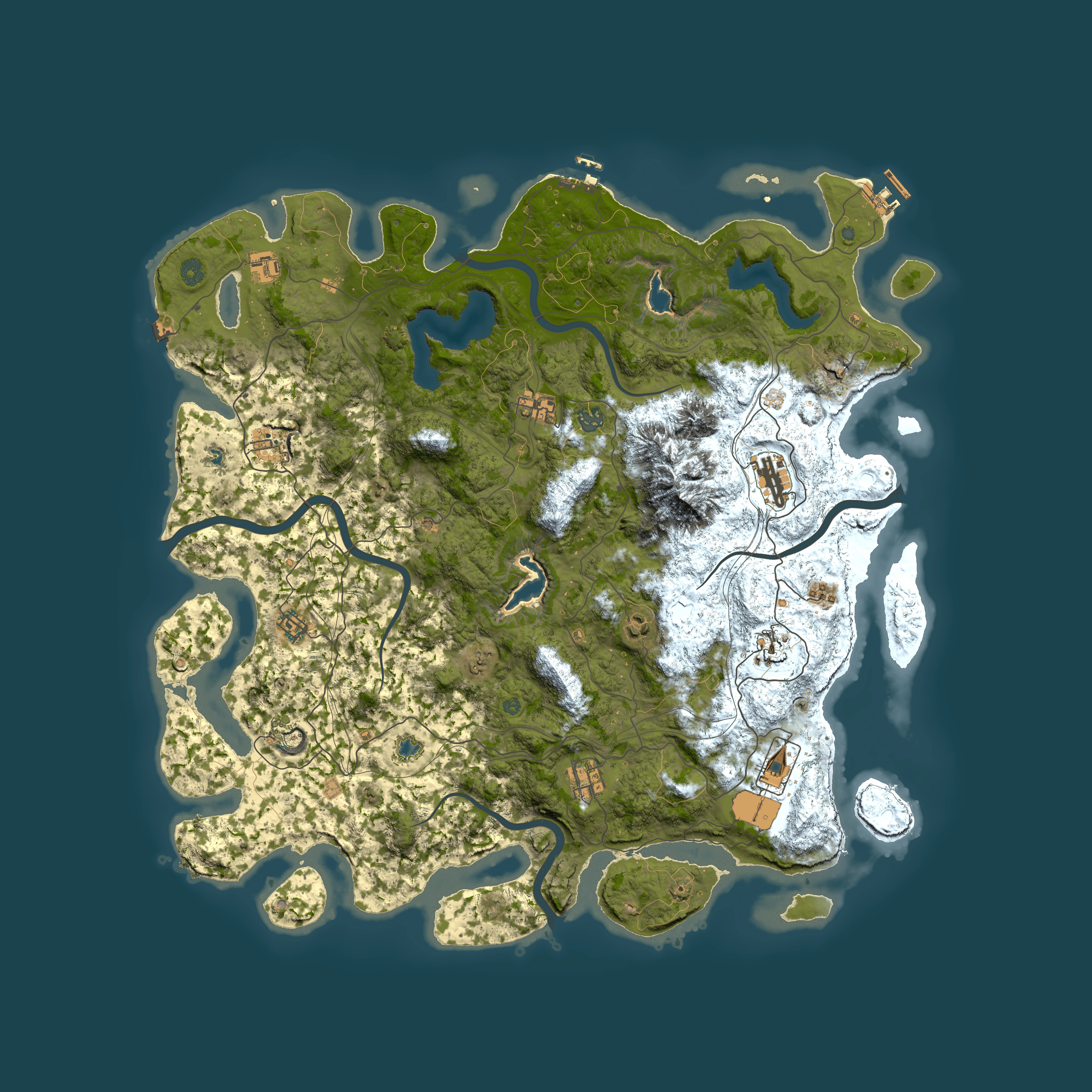Full top-down render of Rust map seed 1192312445, 5000x5000m