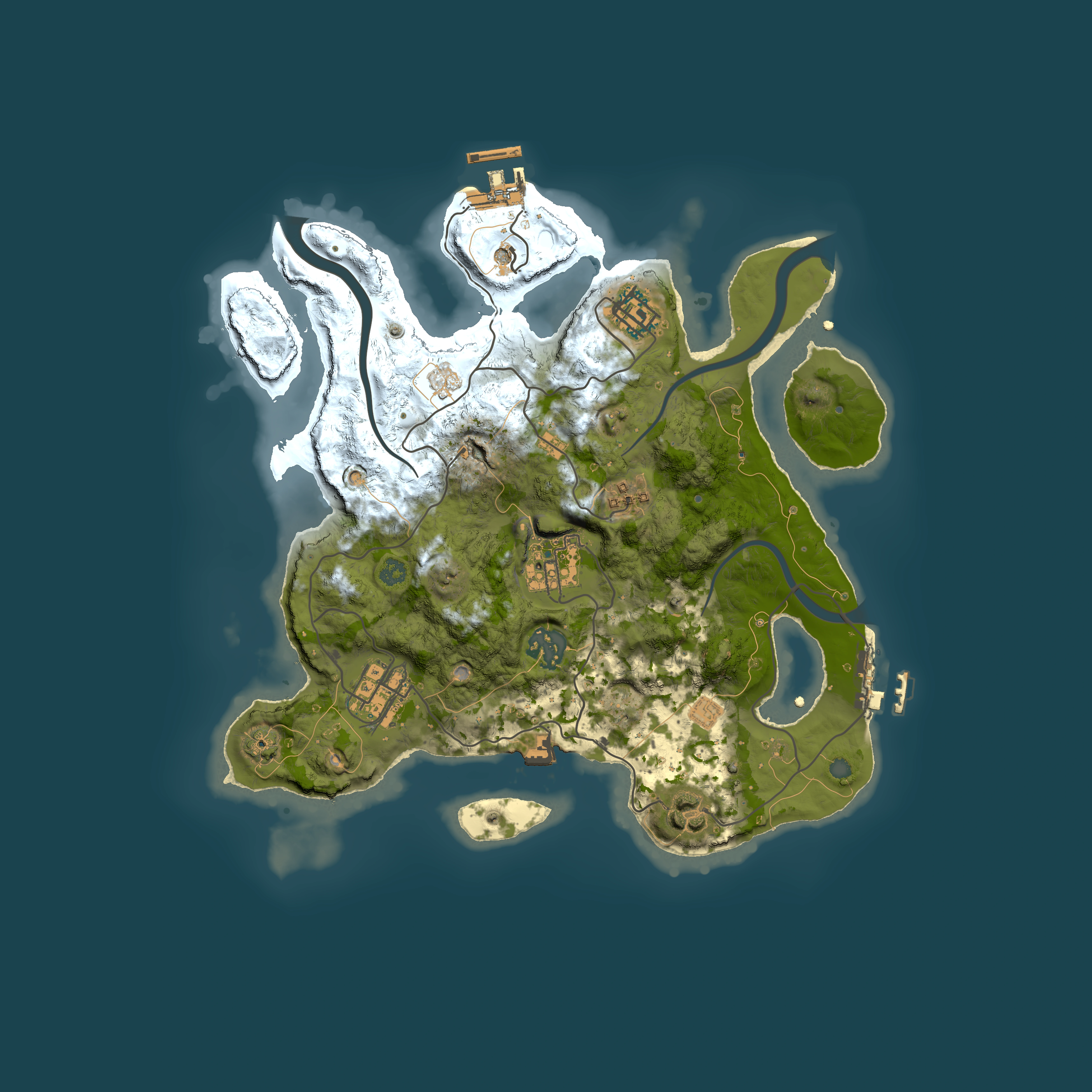 Full top-down render of Rust map seed 2573666, 3000x3000m