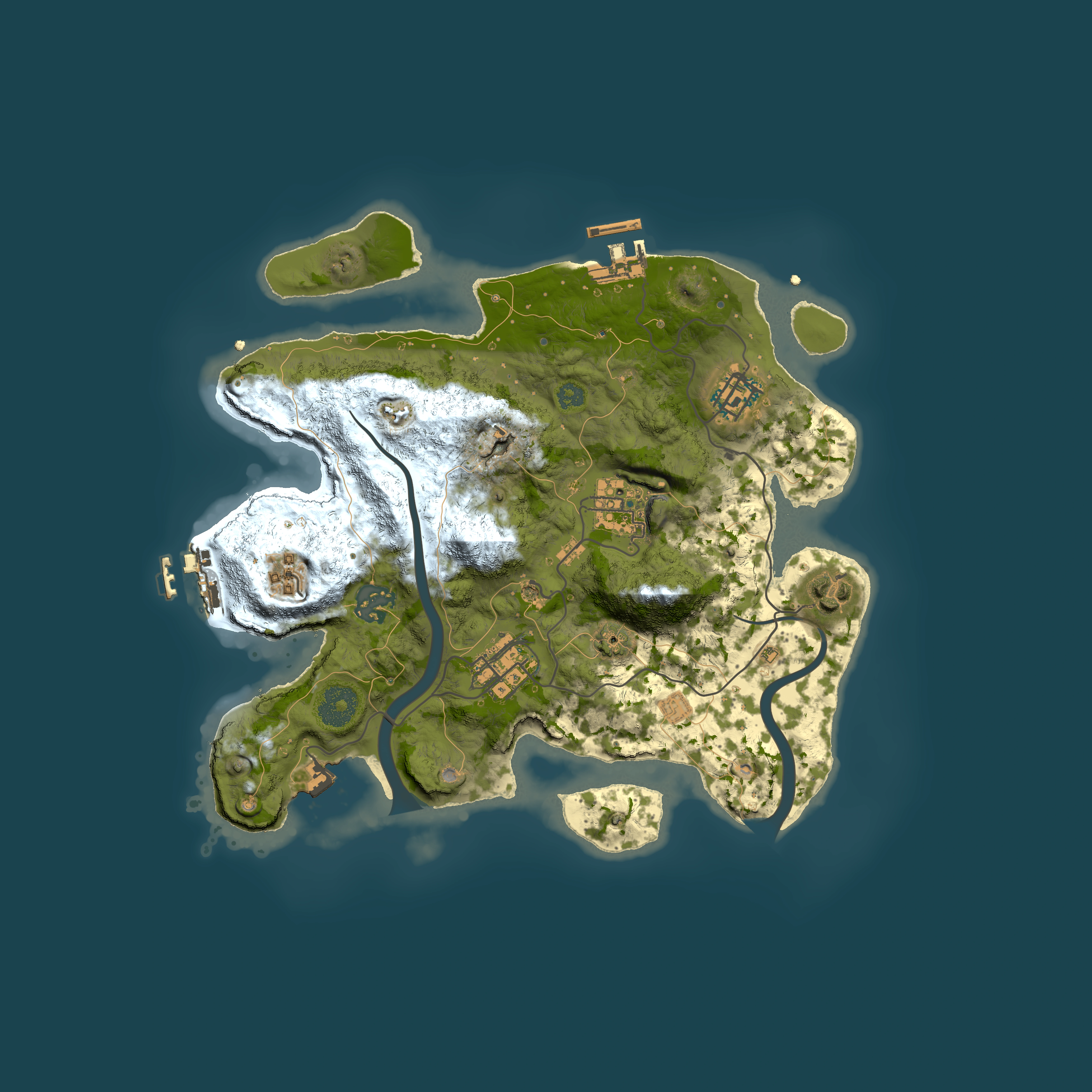 Full top-down render of Rust map seed 309826927, 3000x3000m