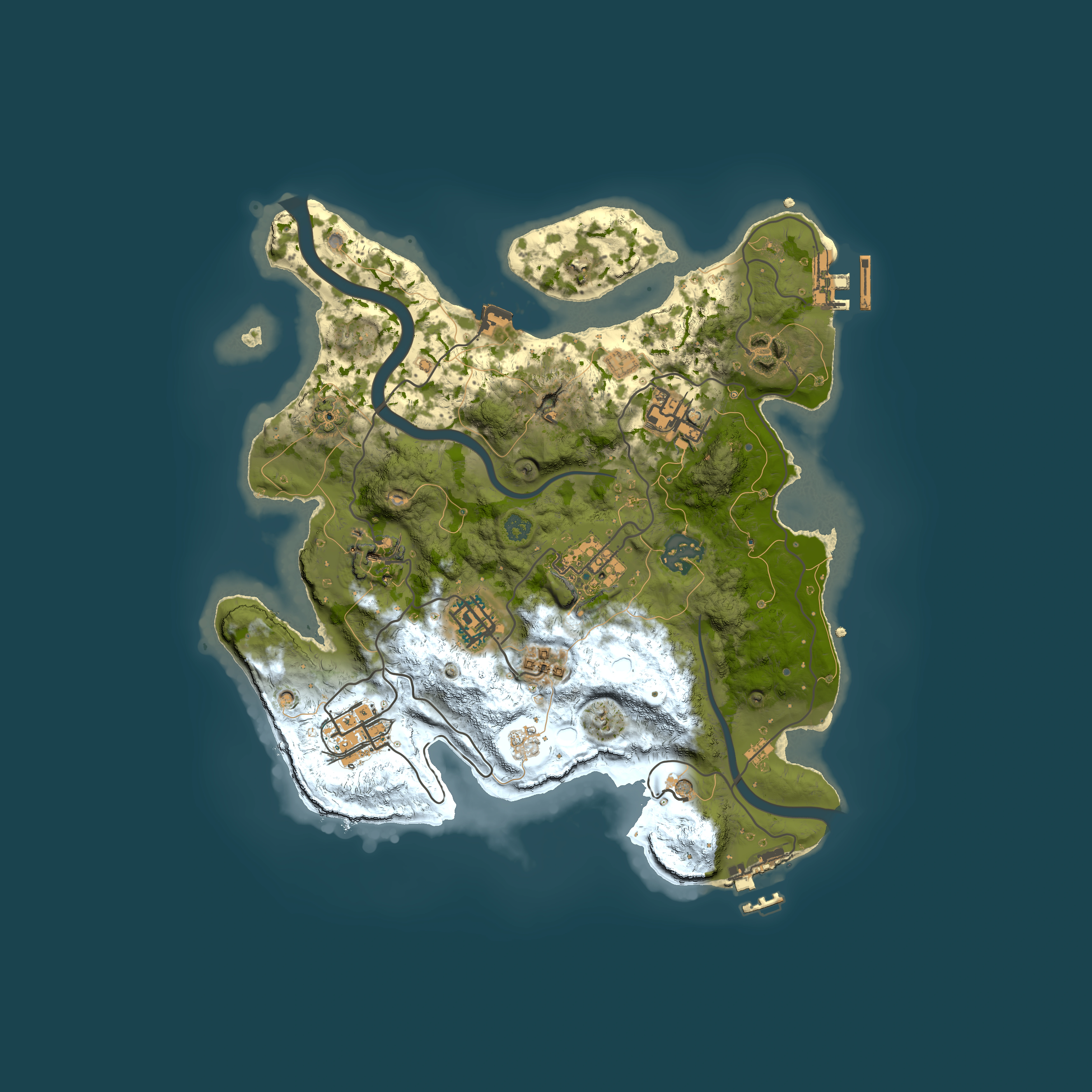 Full top-down render of Rust map seed 1201661559, 3000x3000m