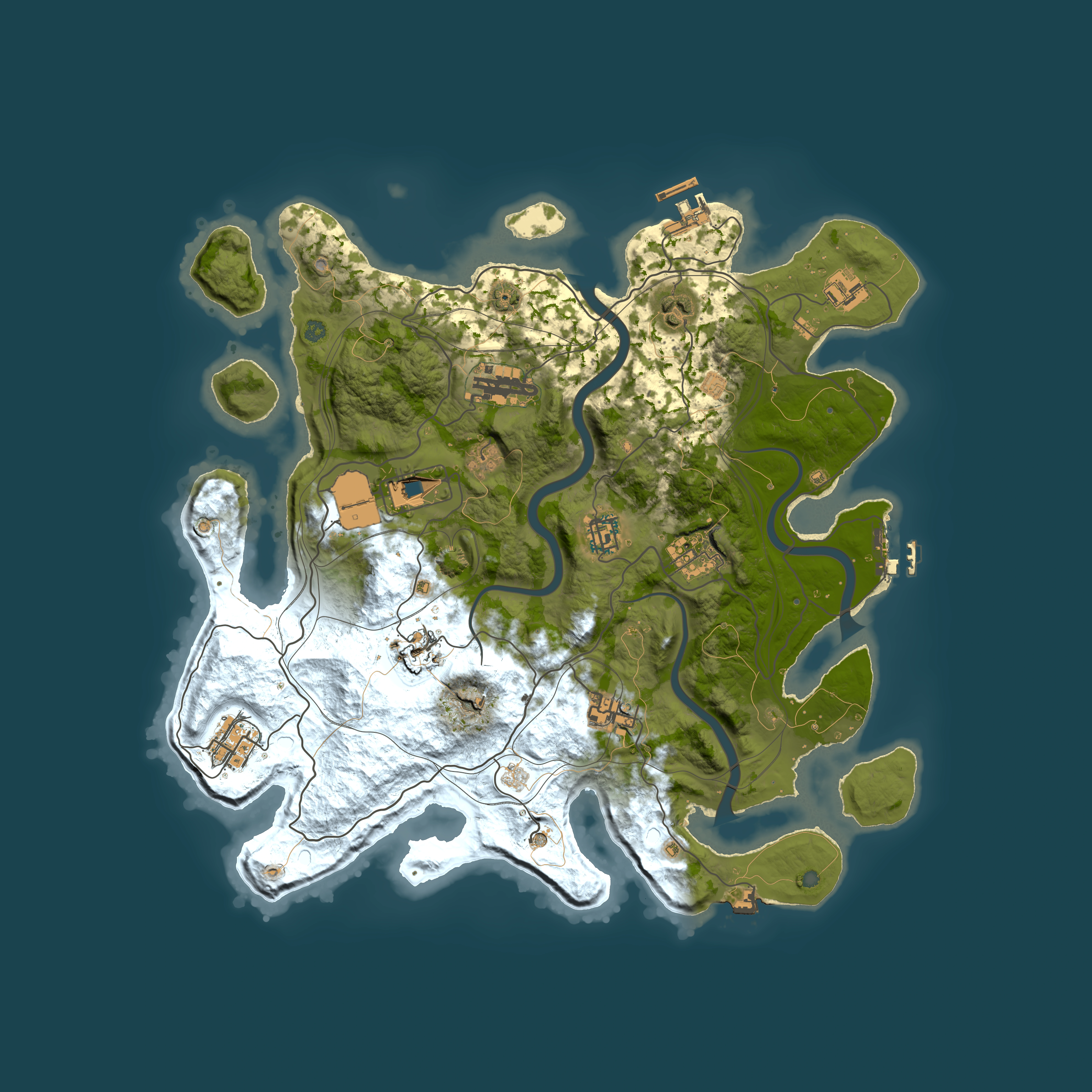 Full top-down render of Rust map seed 71079141, 3850x3850m