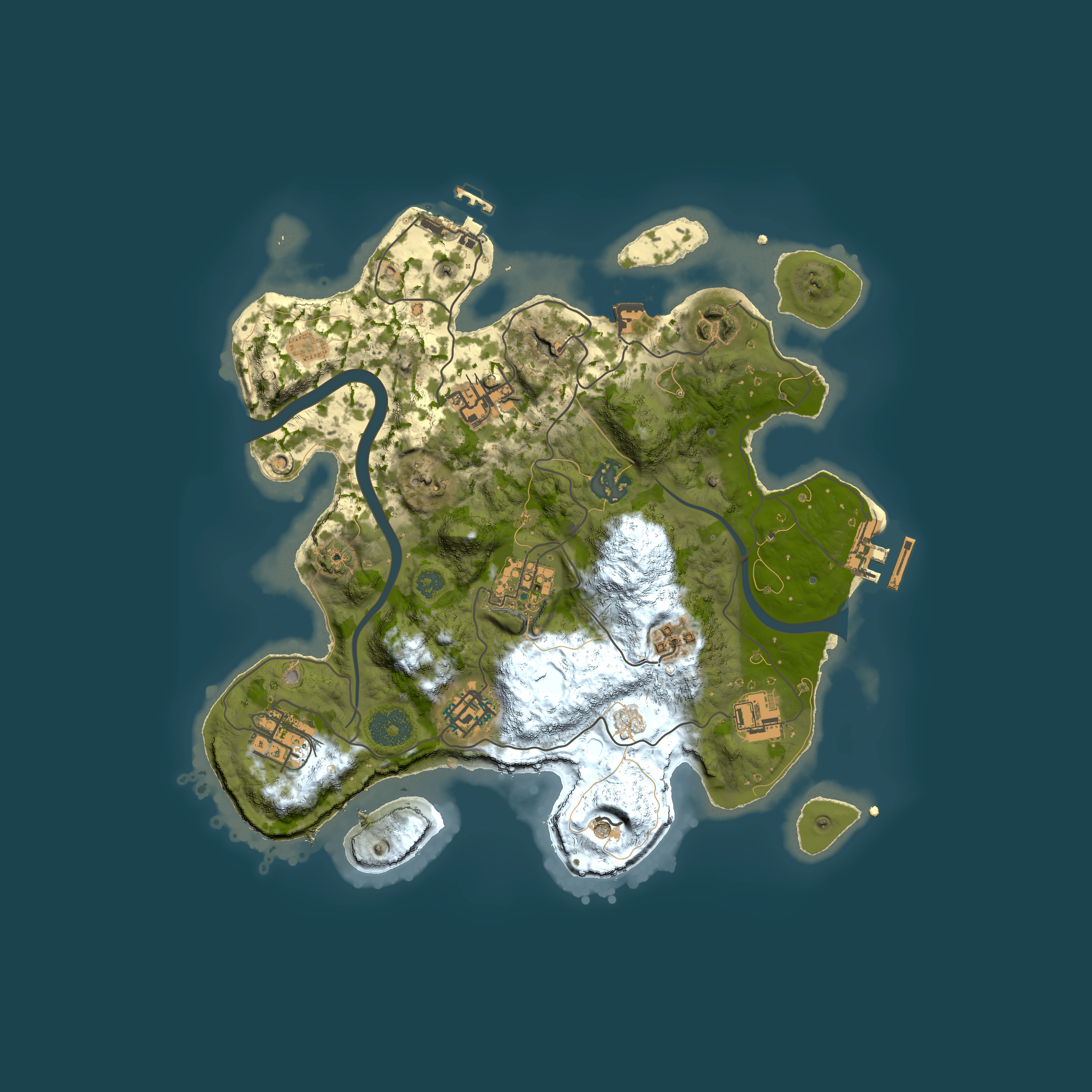 Full top-down render of Rust map seed 741407, 3000x3000m