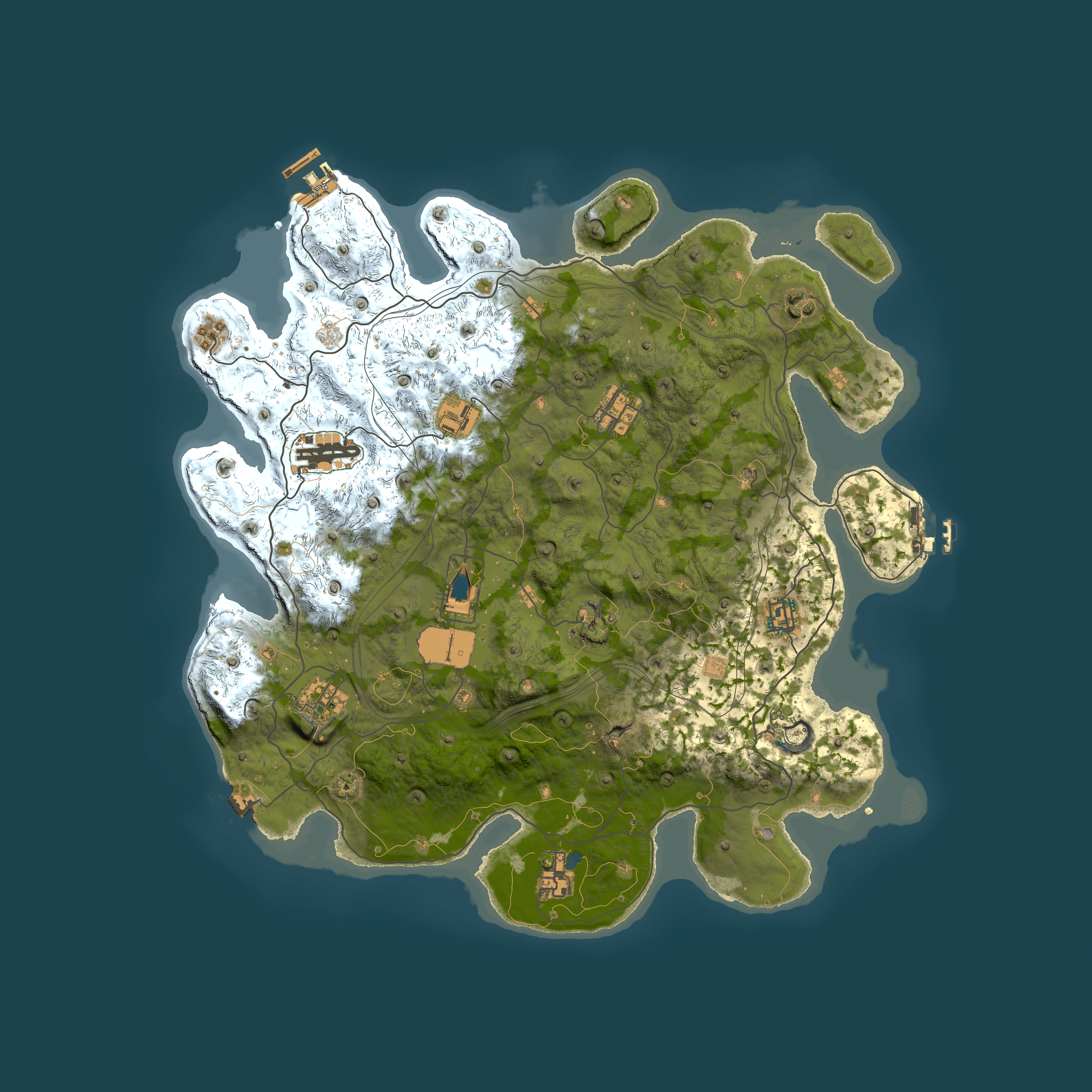 Full top-down render of Rust map seed 1337, 4000x4000m