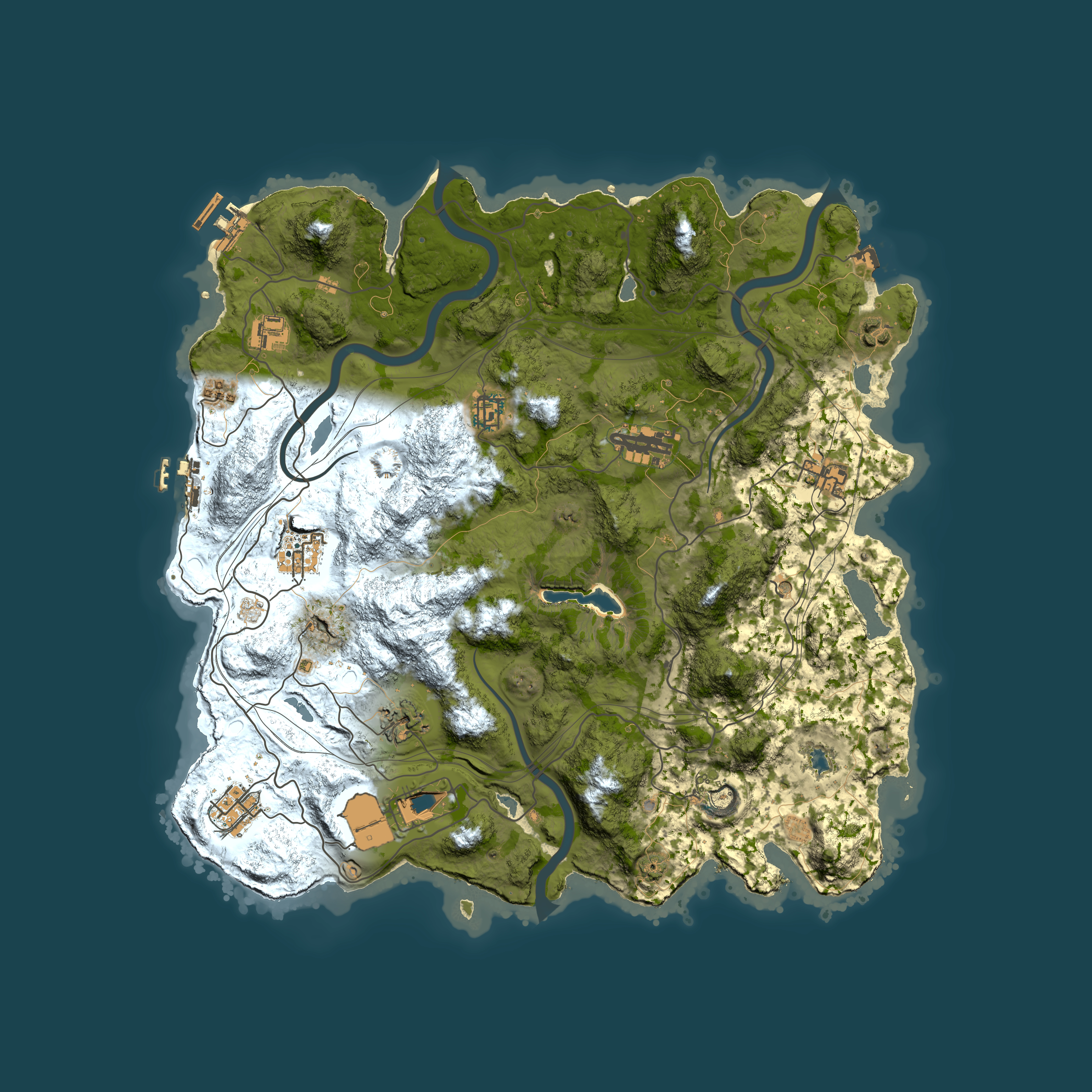 Full top-down render of Rust map seed 1337, 4000x4000m