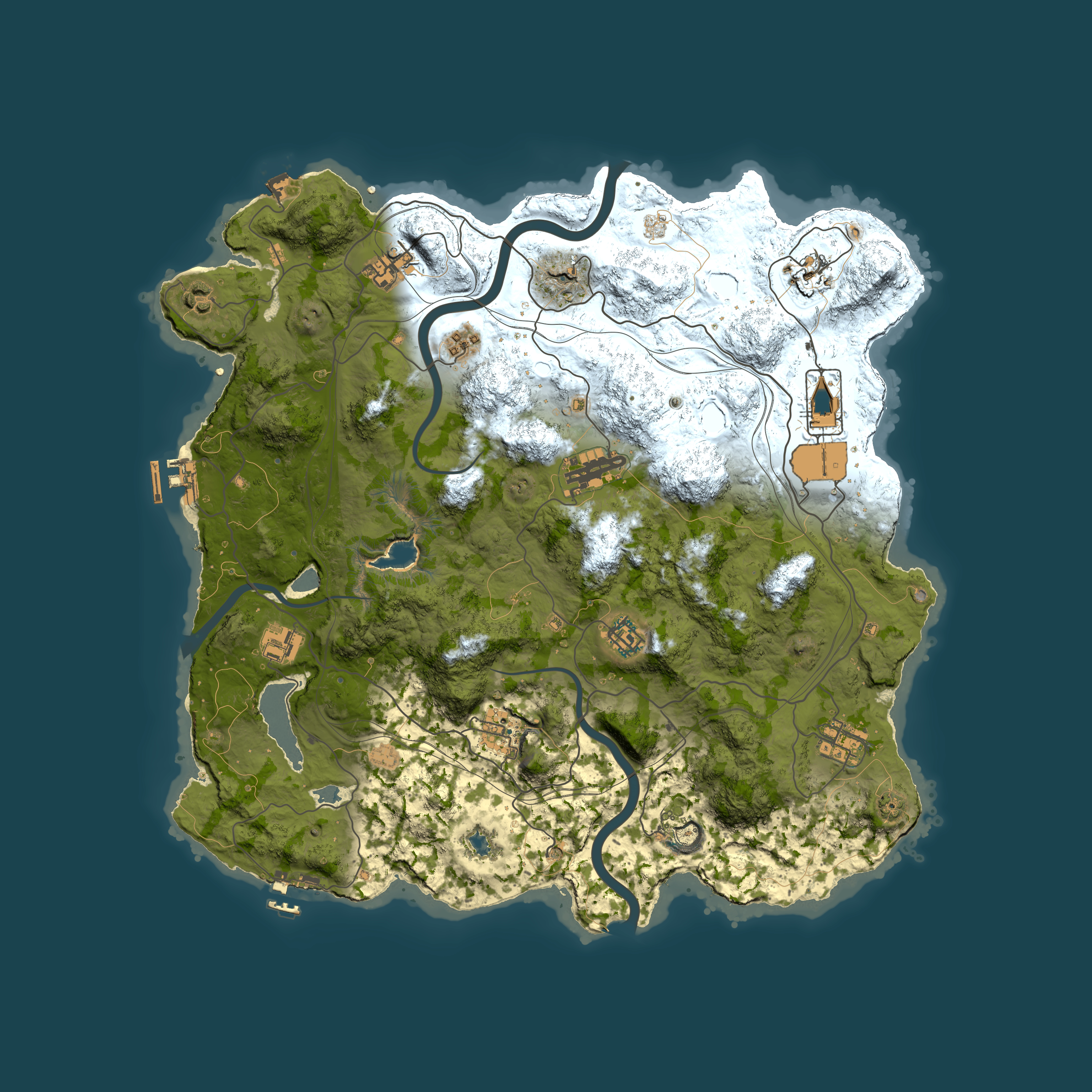 Full top-down render of Rust map seed 1337, 4000x4000m