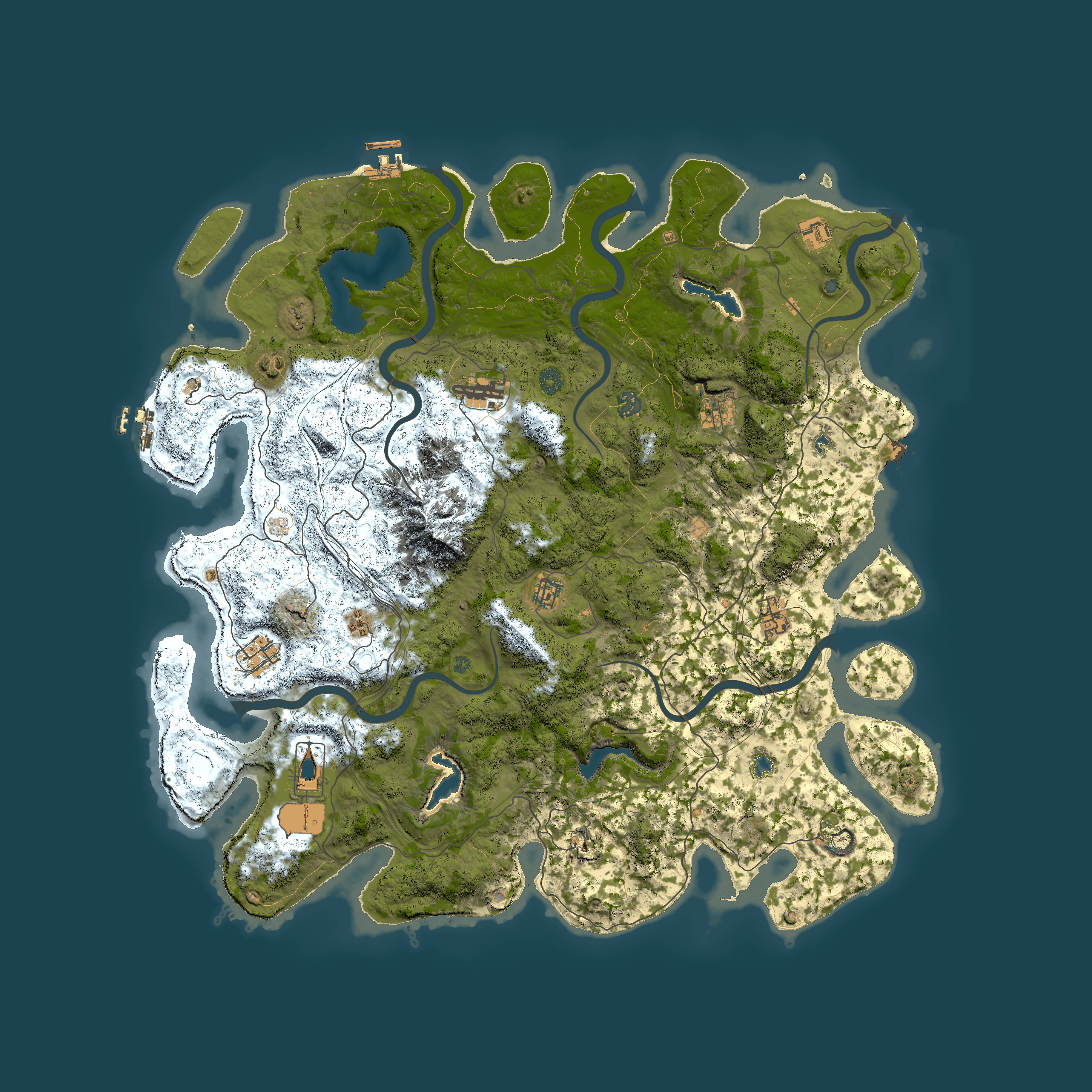 Full top-down render of Rust map seed 1463796045, 5000x5000m