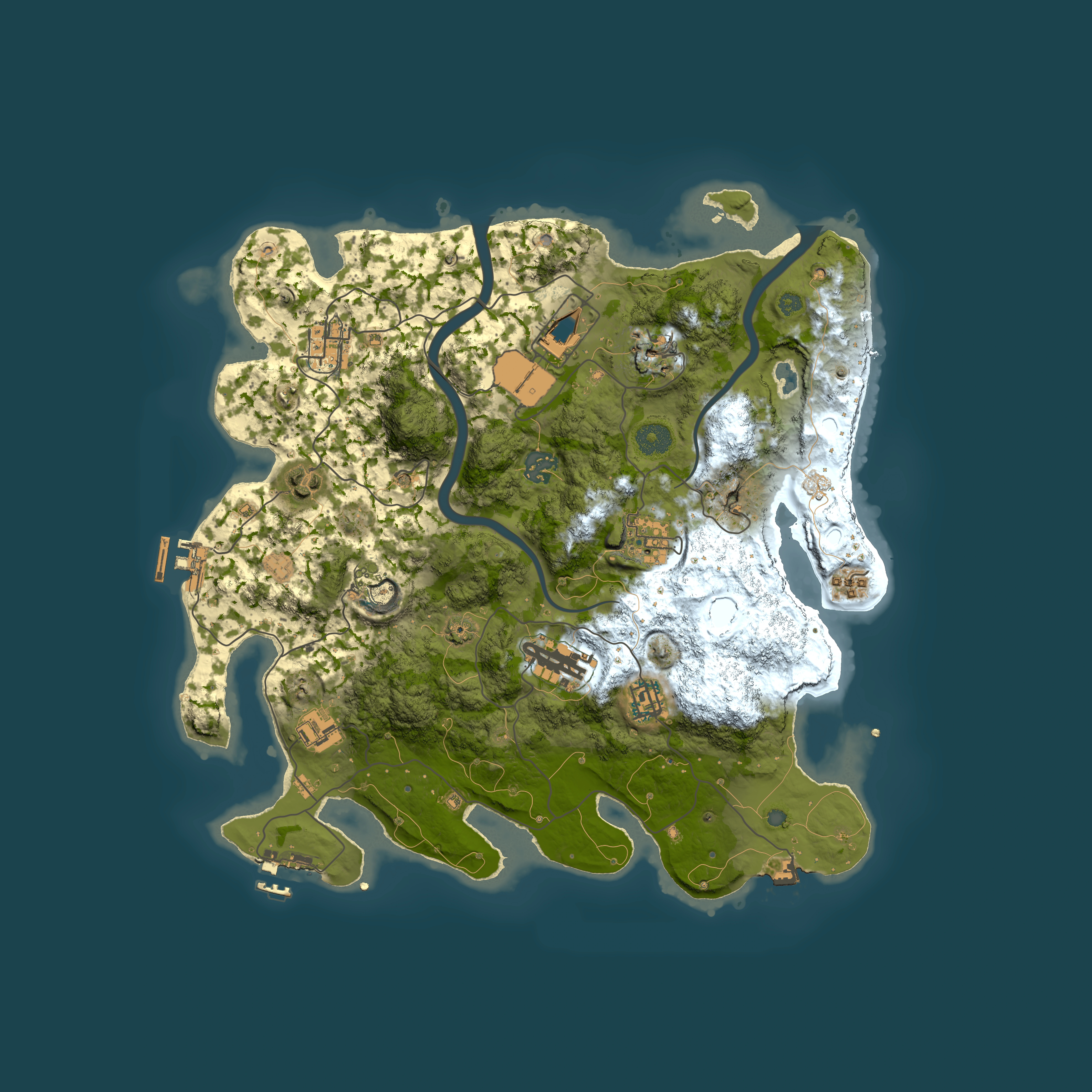 Full top-down render of Rust map seed 0, 3750x3750m