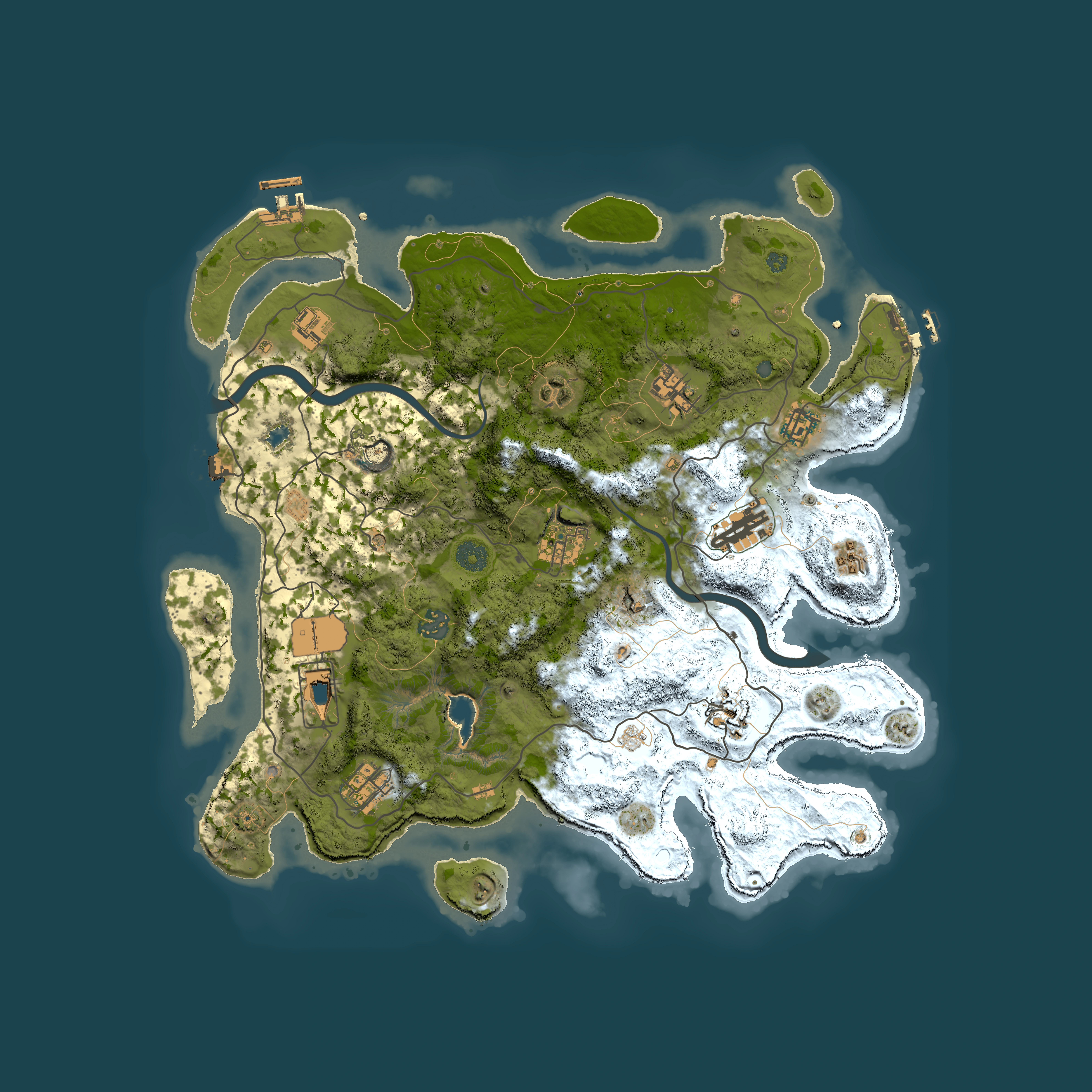 Full top-down render of Rust map seed 136108407, 4000x4000m