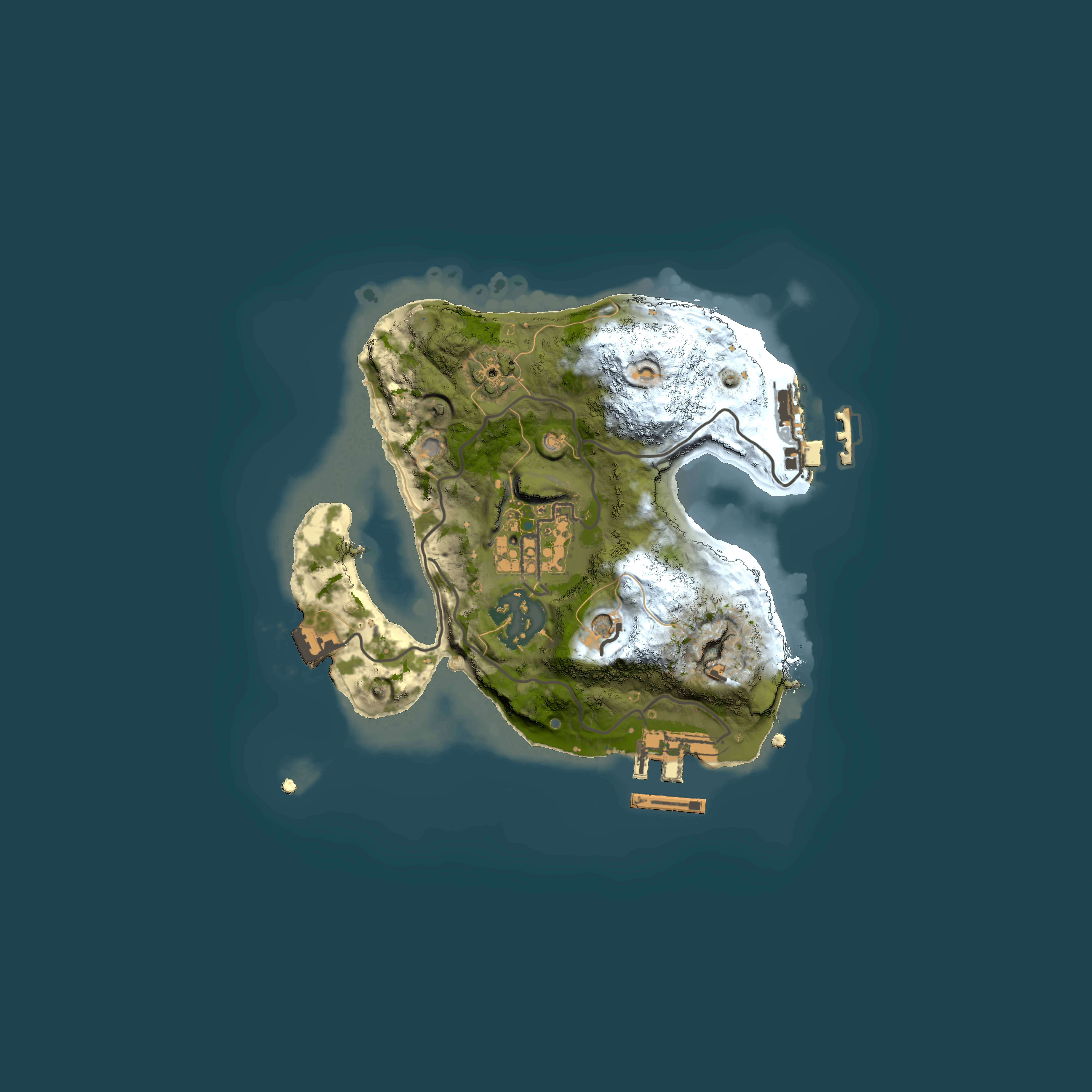 Full top-down render of Rust map seed 307738672, 2000x2000m