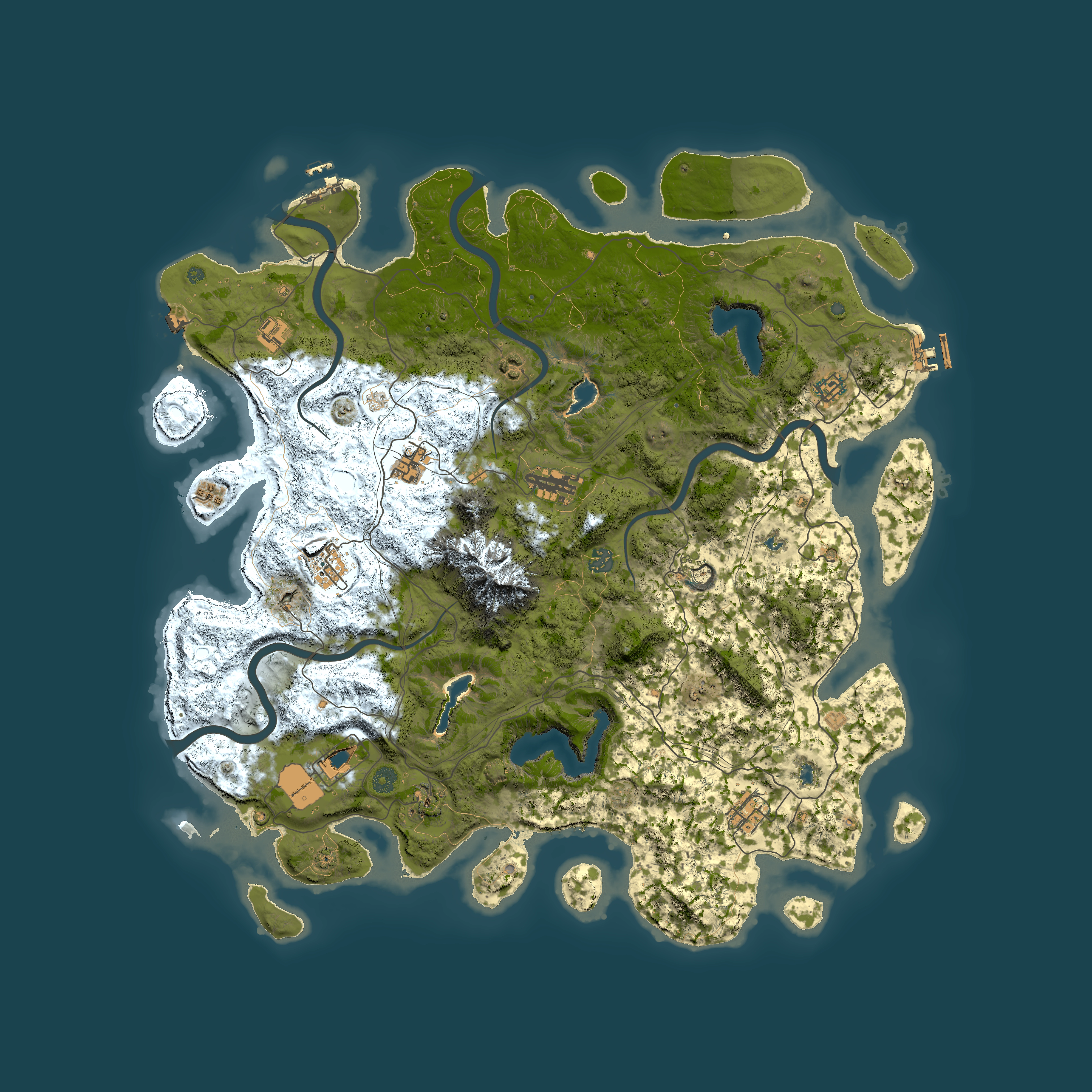 Full top-down render of Rust map seed 207195304, 5000x5000m