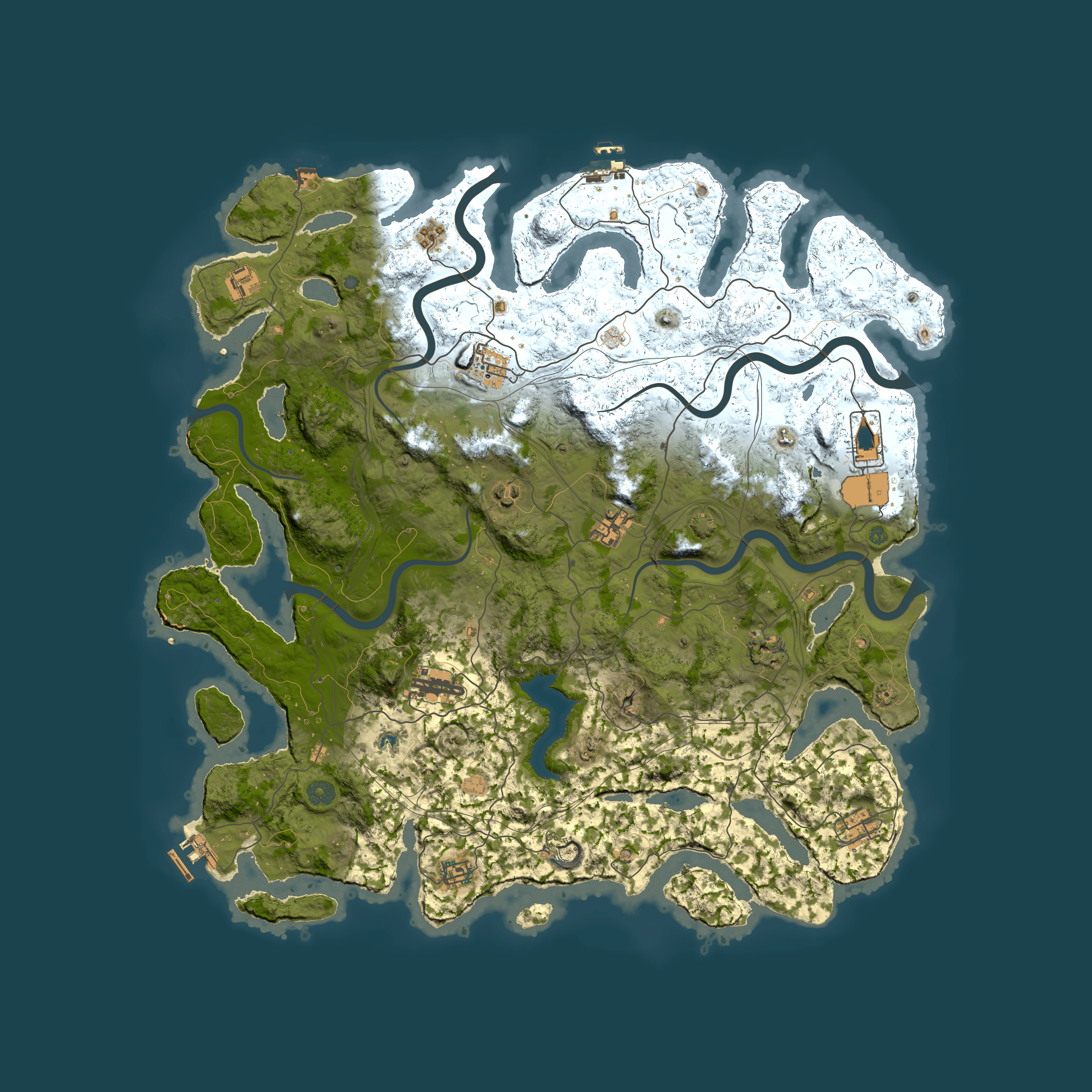 Full top-down render of Rust map seed 4497, 4750x4750m