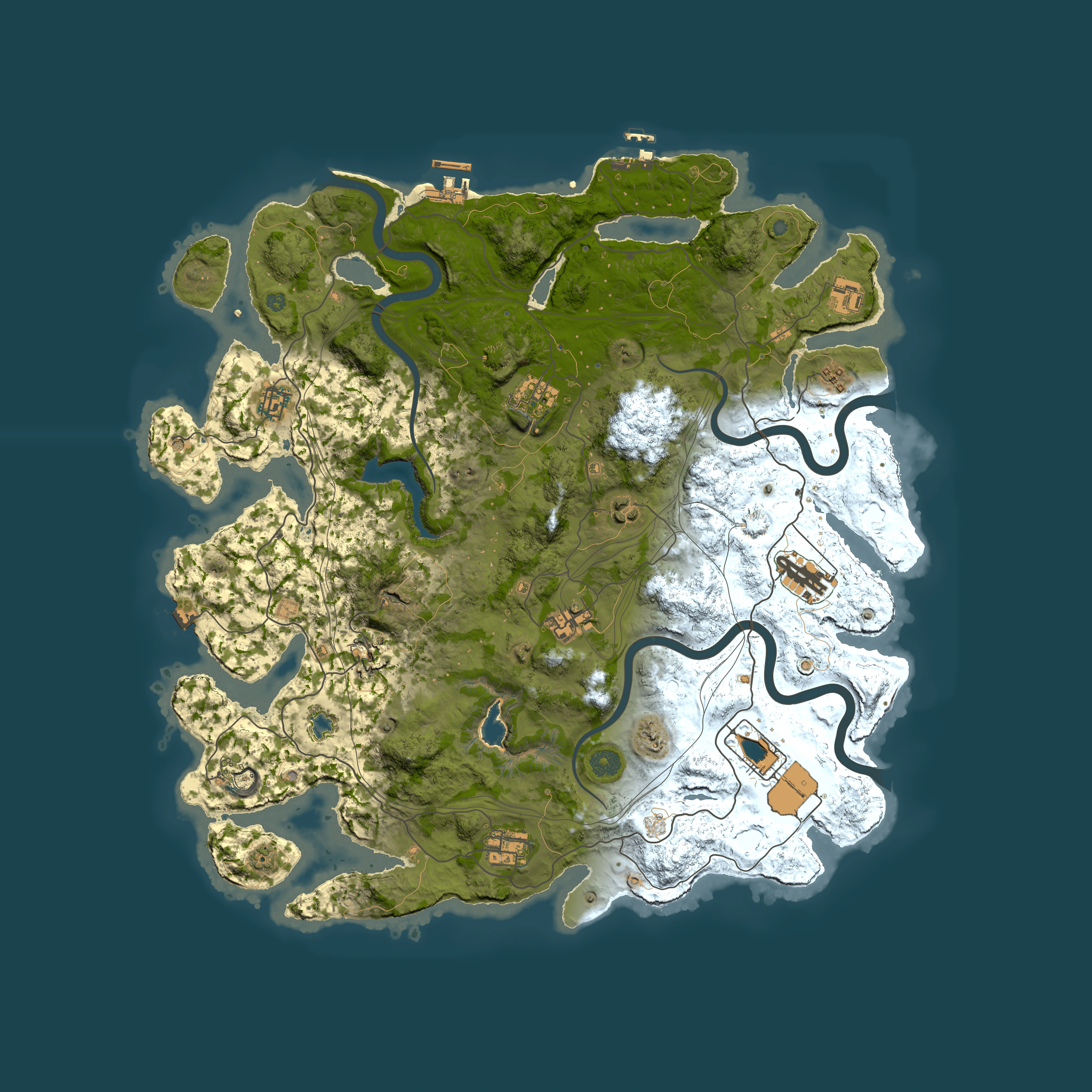 Full top-down render of Rust map seed 3570, 4400x4400m