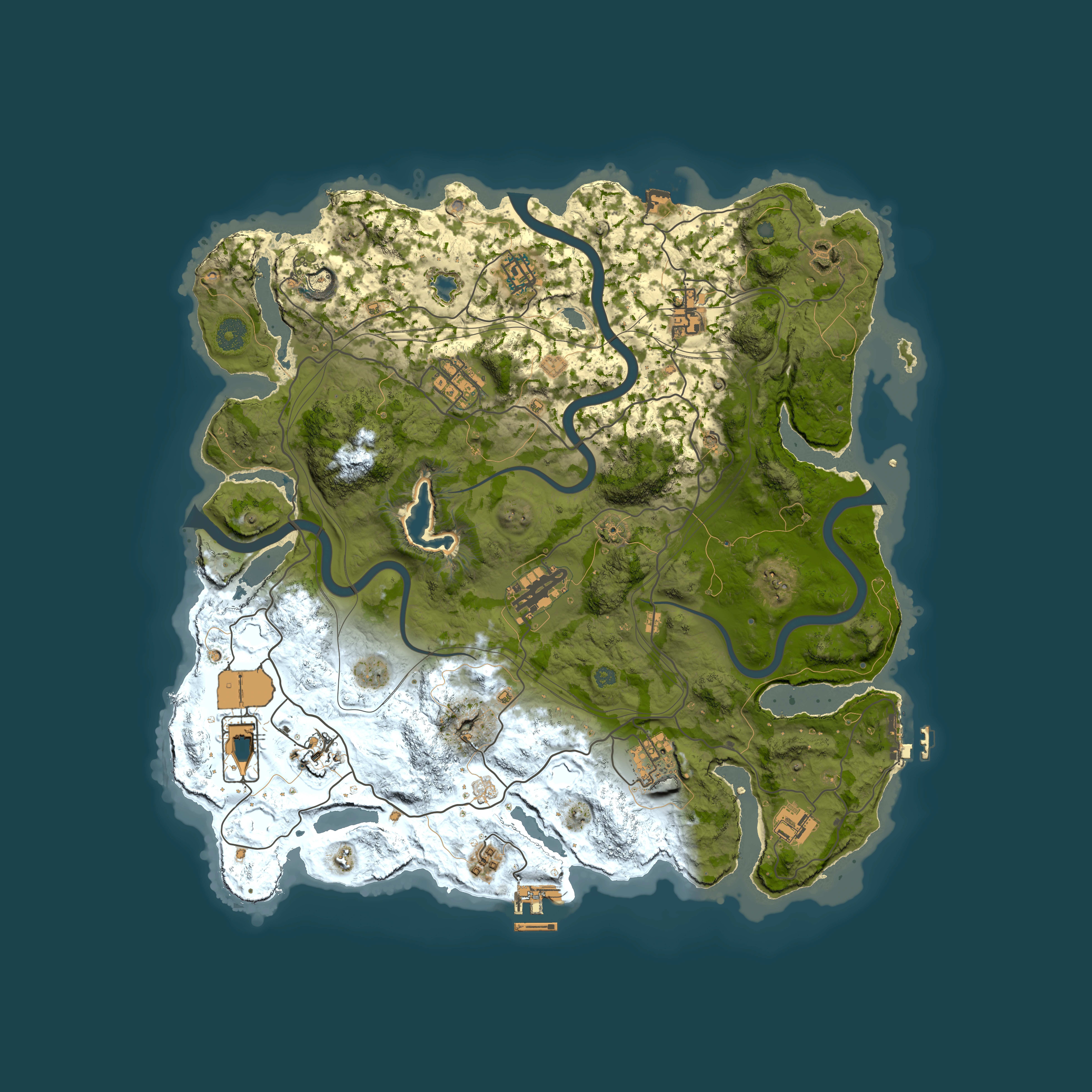 Full top-down render of Rust map seed 989009785, 4000x4000m