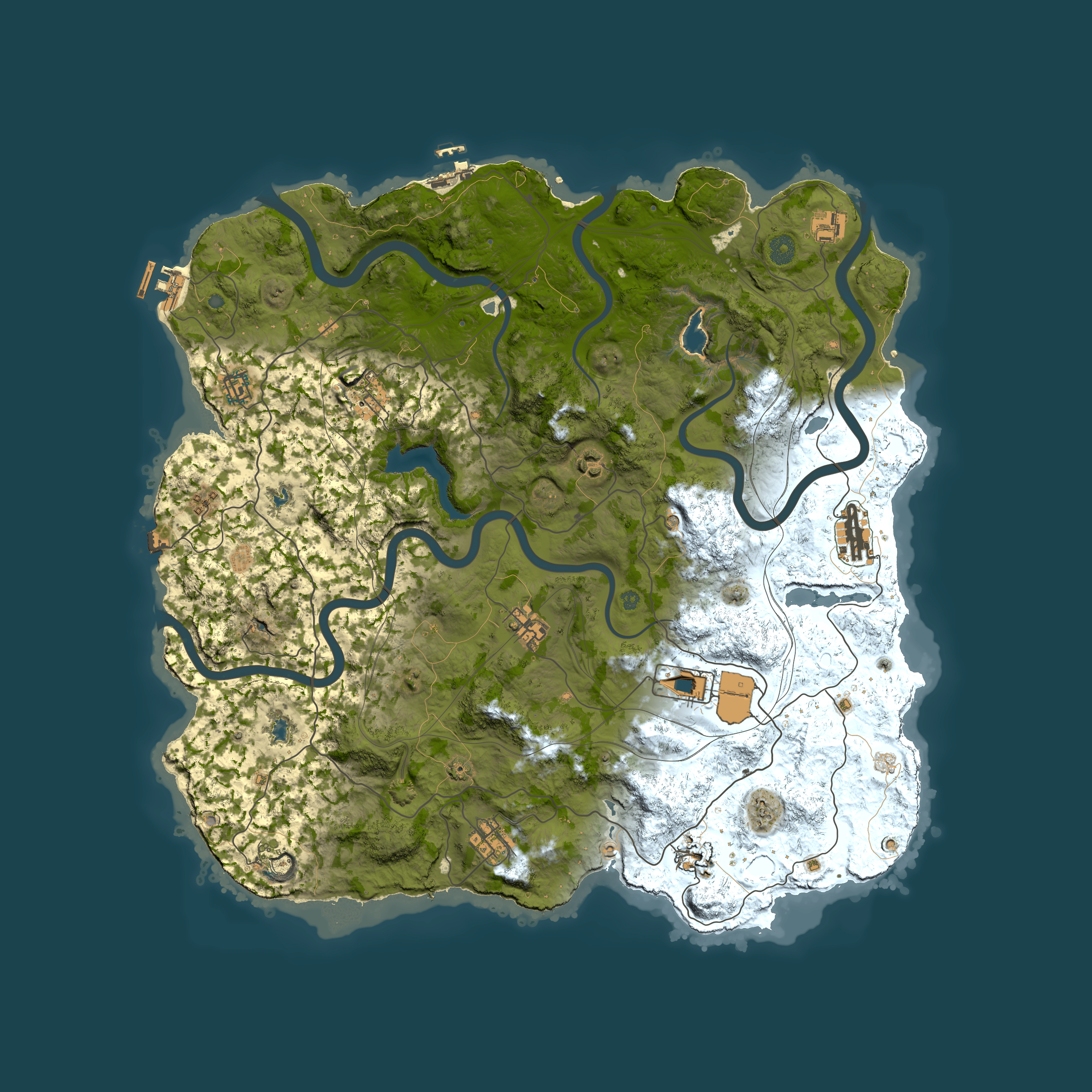 Full top-down render of Rust map seed 1495370536, 4500x4500m