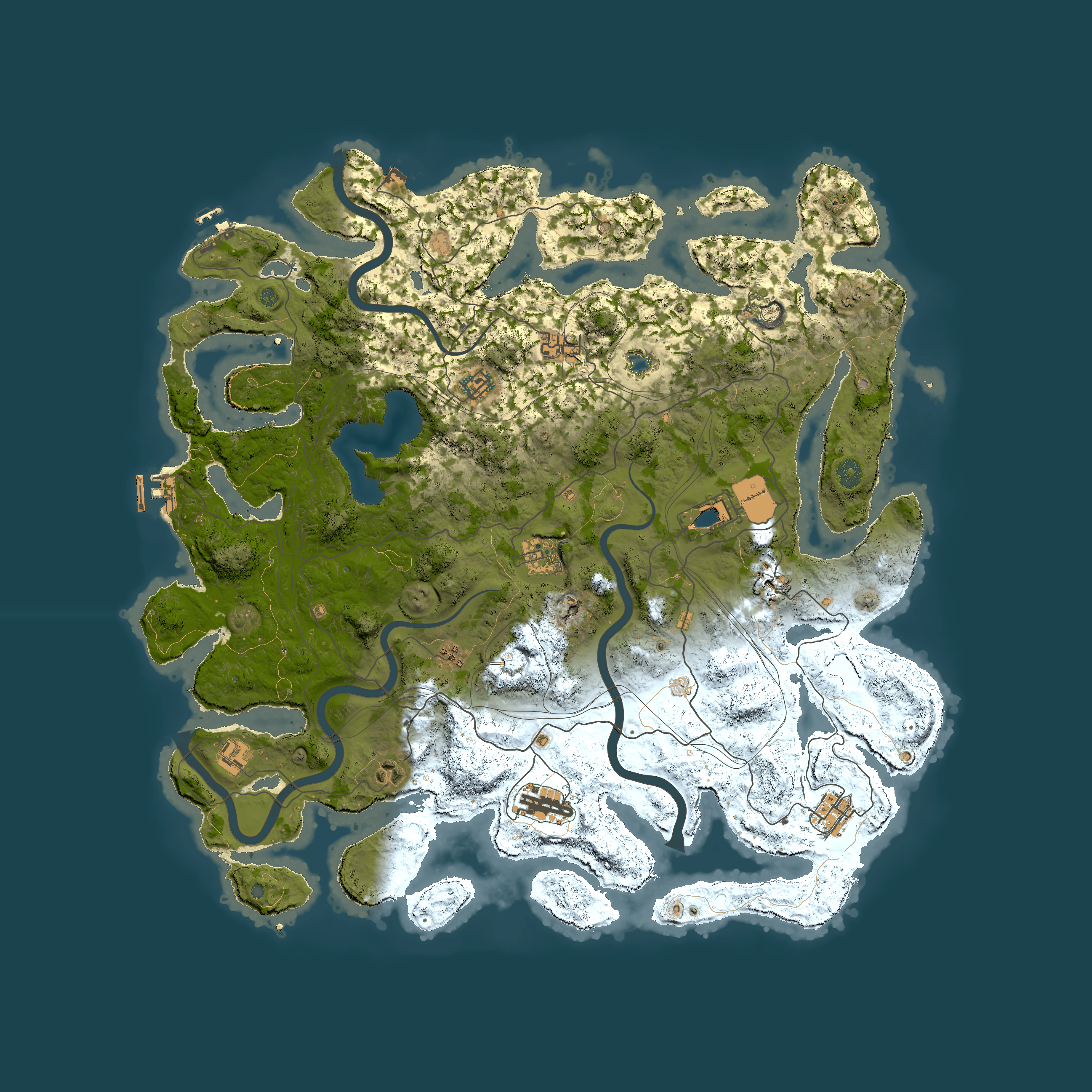 Full top-down render of Rust map seed 1383, 4750x4750m