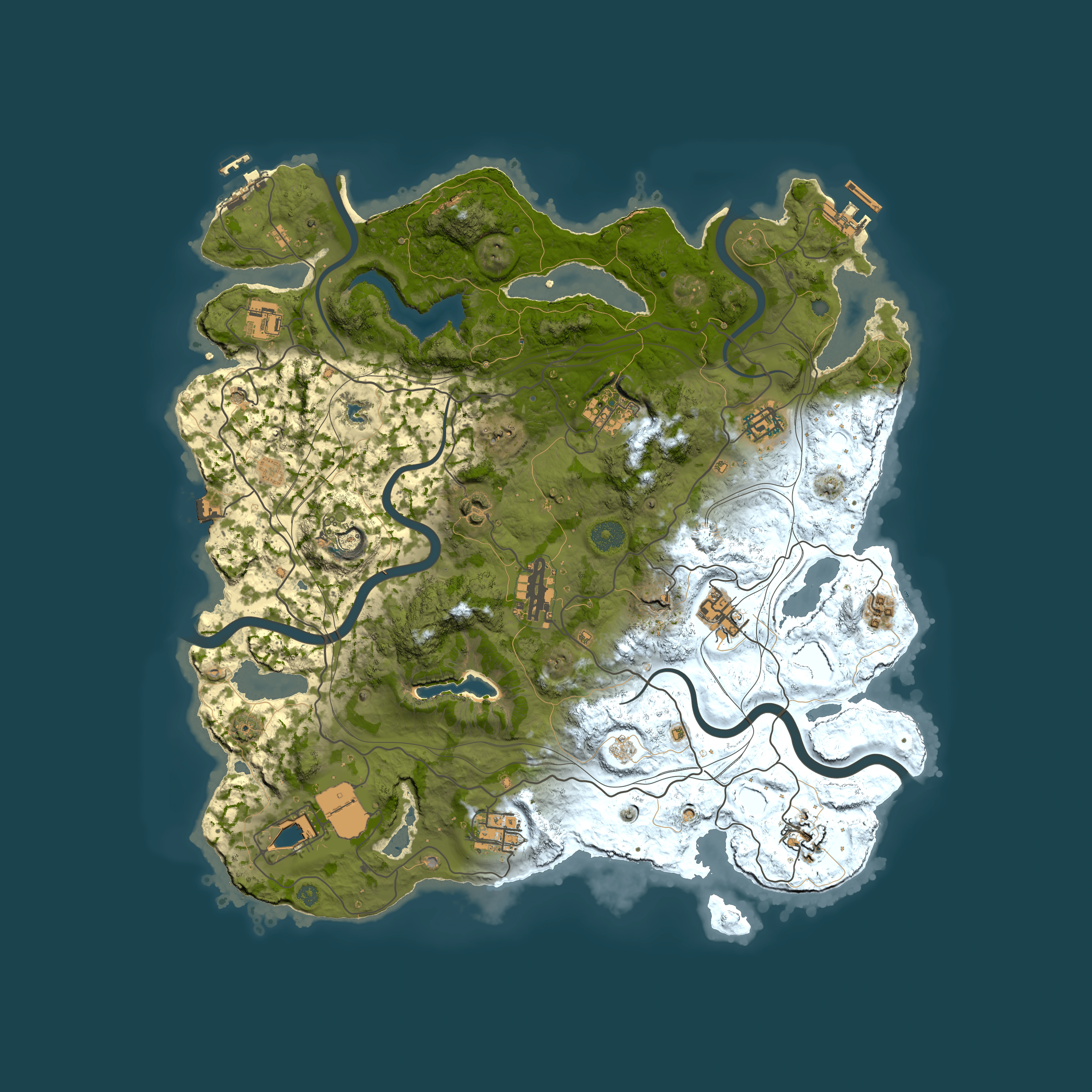 Full top-down render of Rust map seed 1697, 4000x4000m