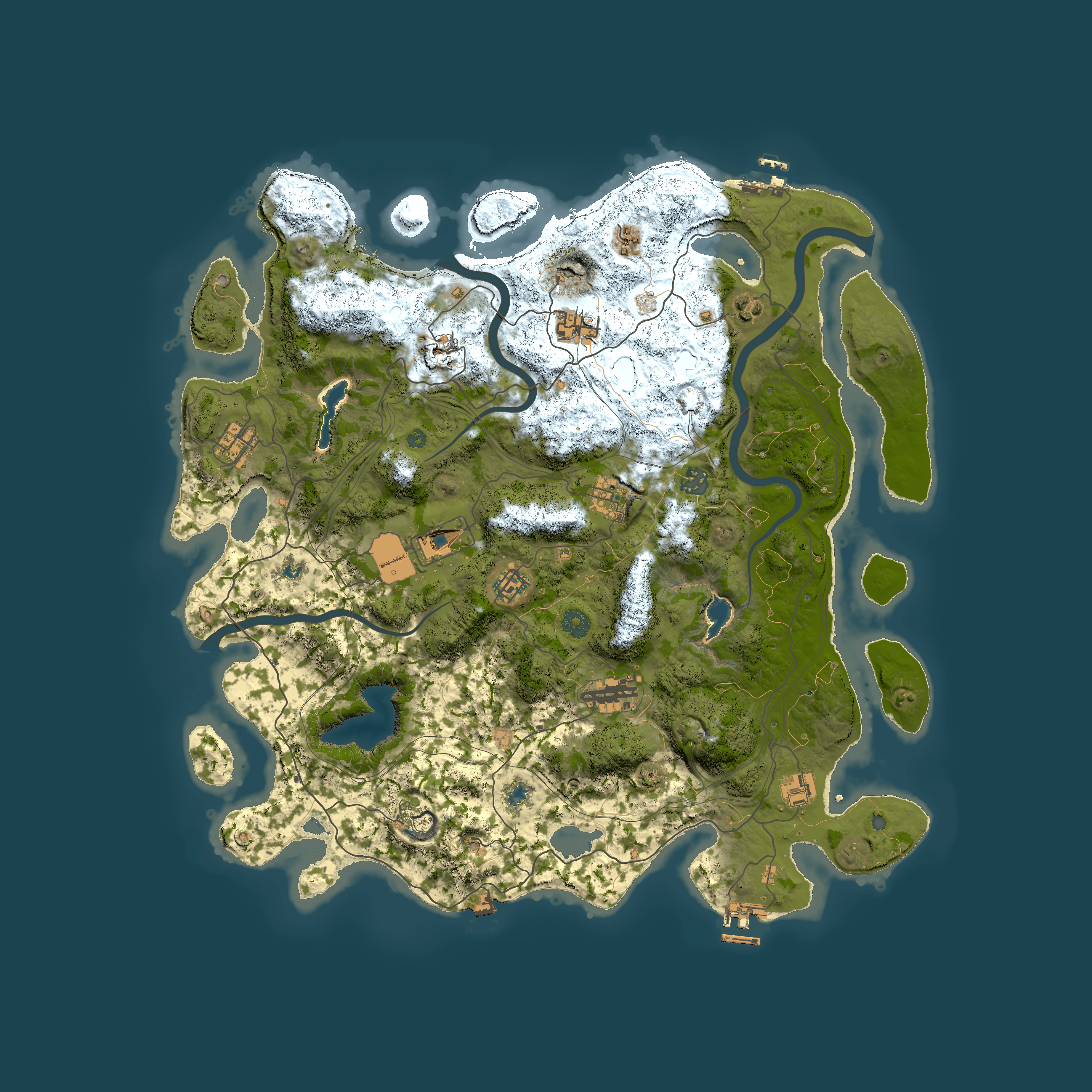 Full top-down render of Rust map seed 0, 4500x4500m