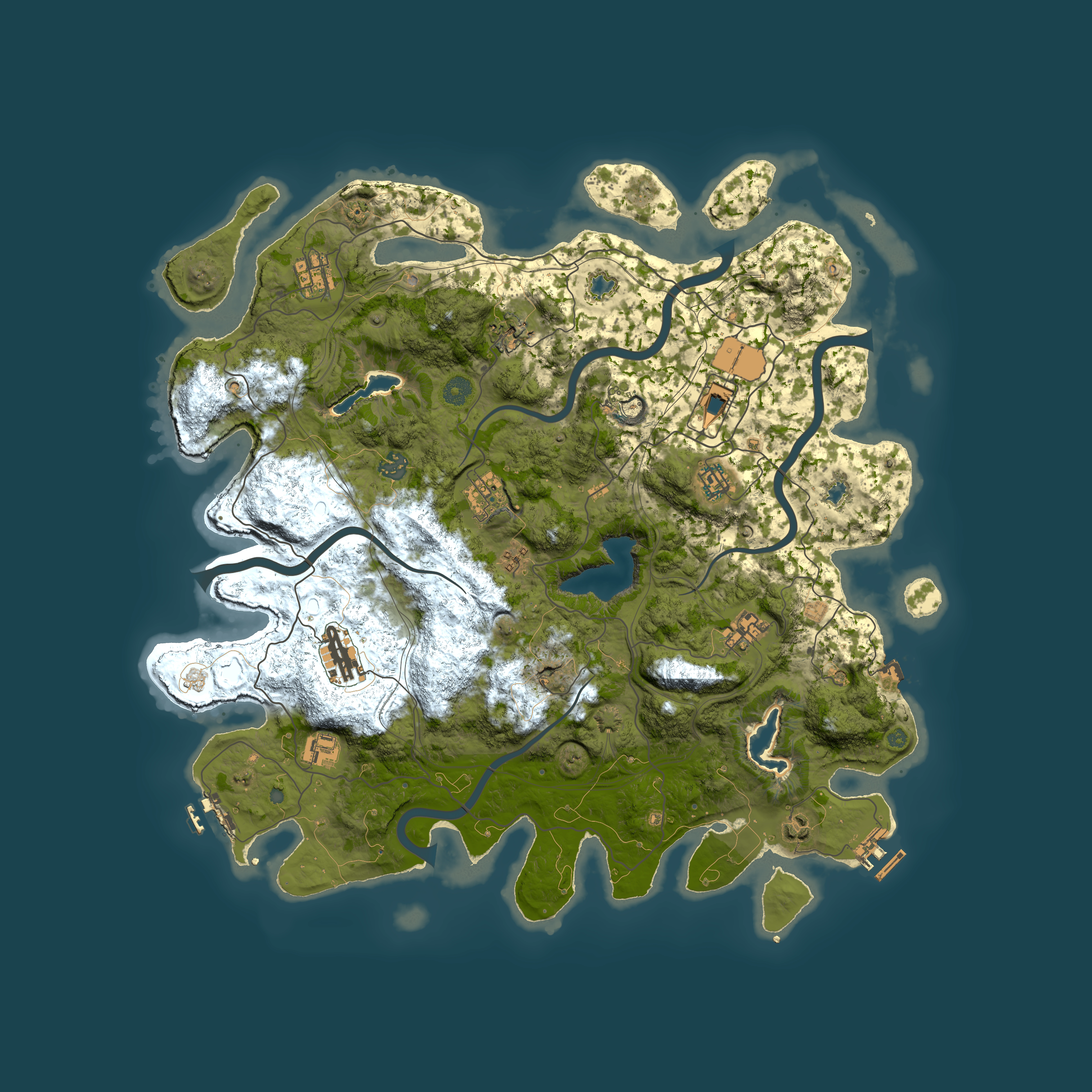 Full top-down render of Rust map seed 0, 4500x4500m