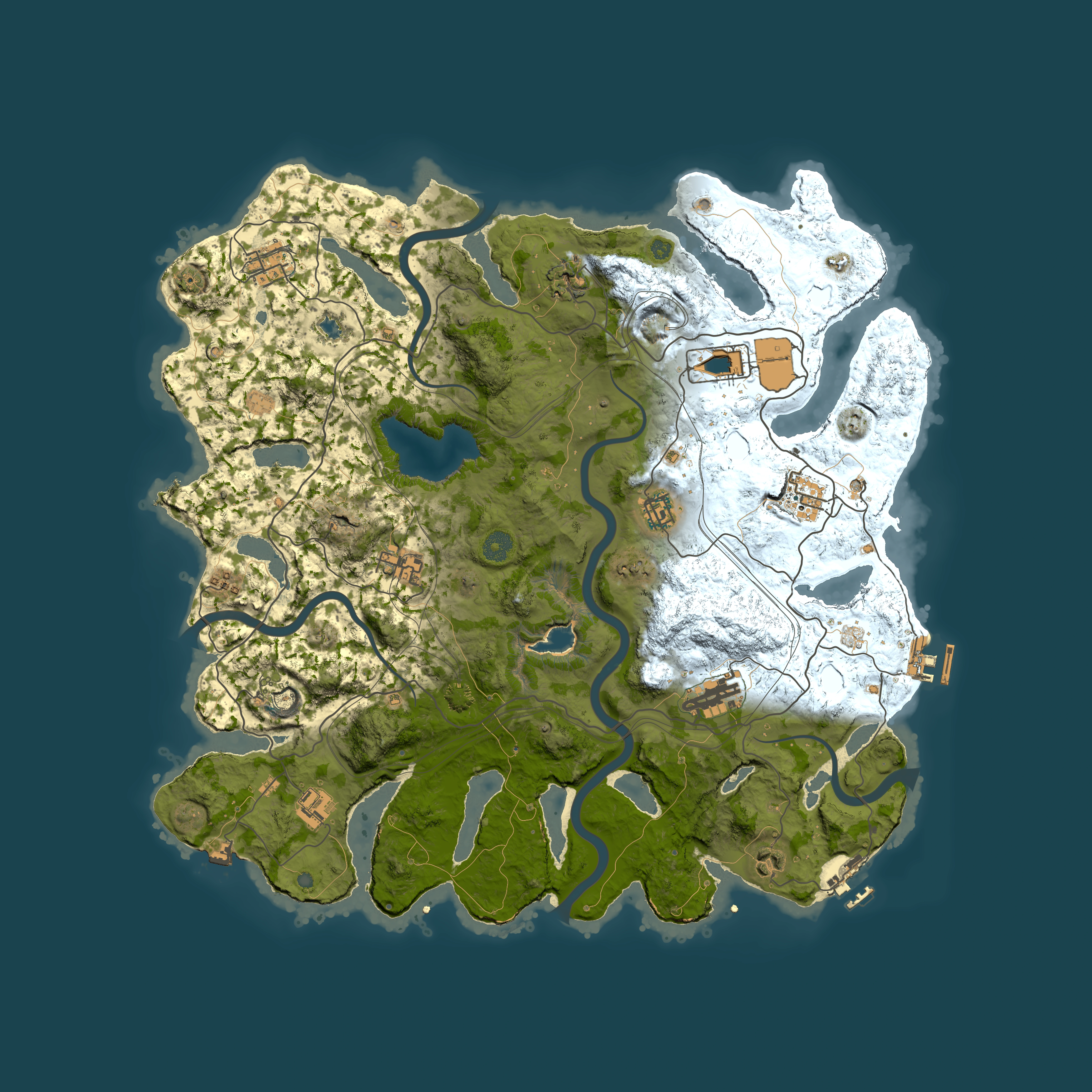 Full top-down render of Rust map seed 4372, 4250x4250m