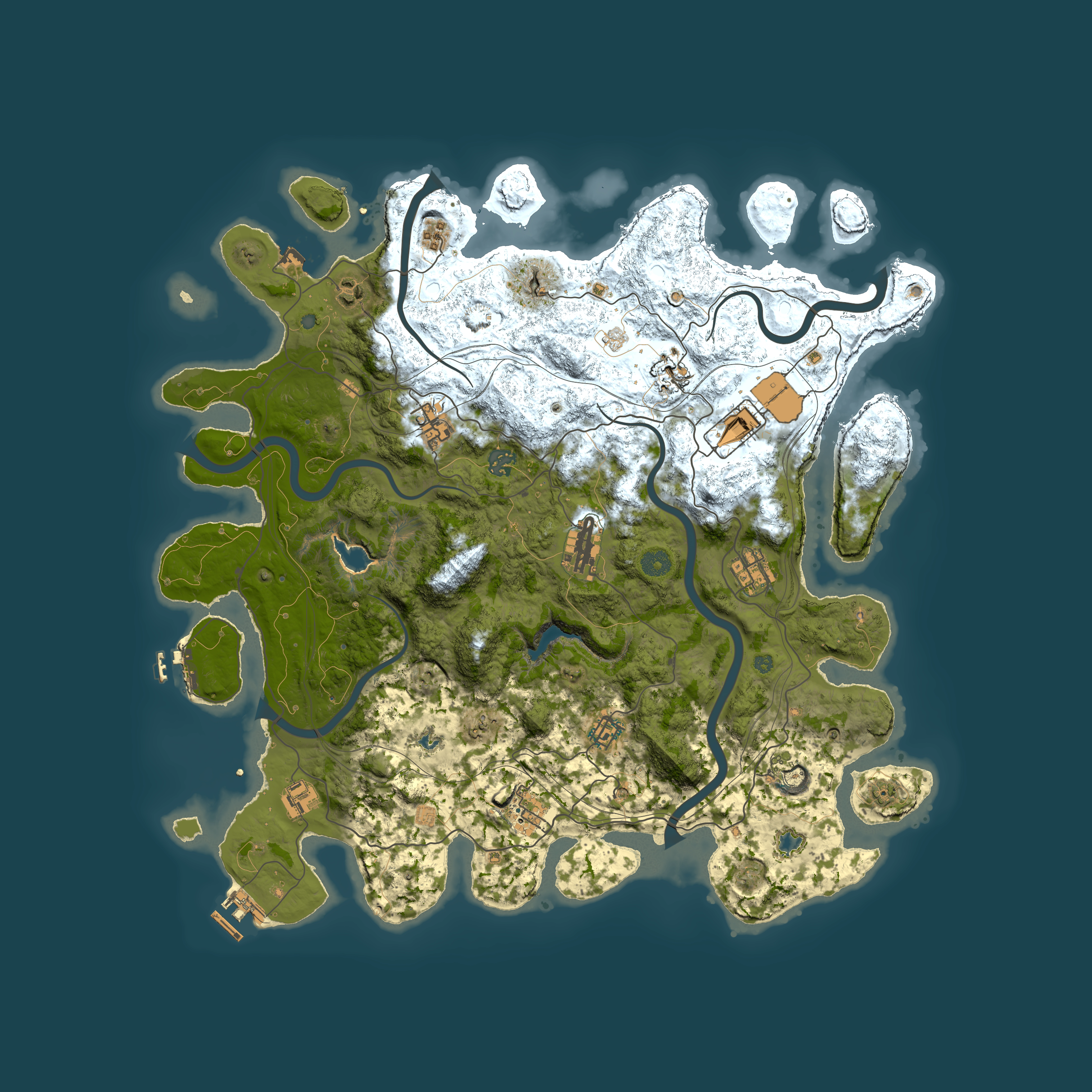 Full top-down render of Rust map seed 0, 4500x4500m