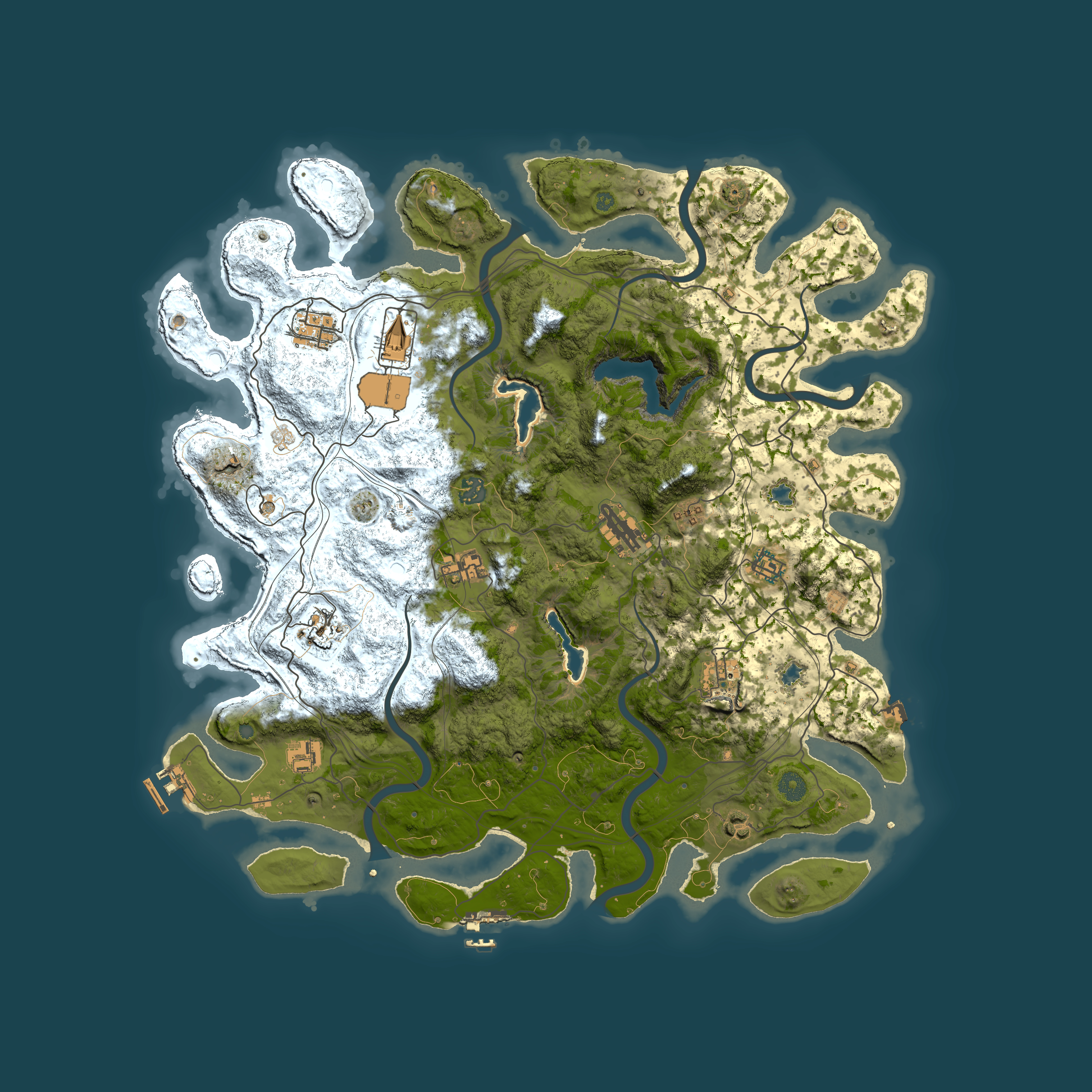 Full top-down render of Rust map seed 0, 4500x4500m