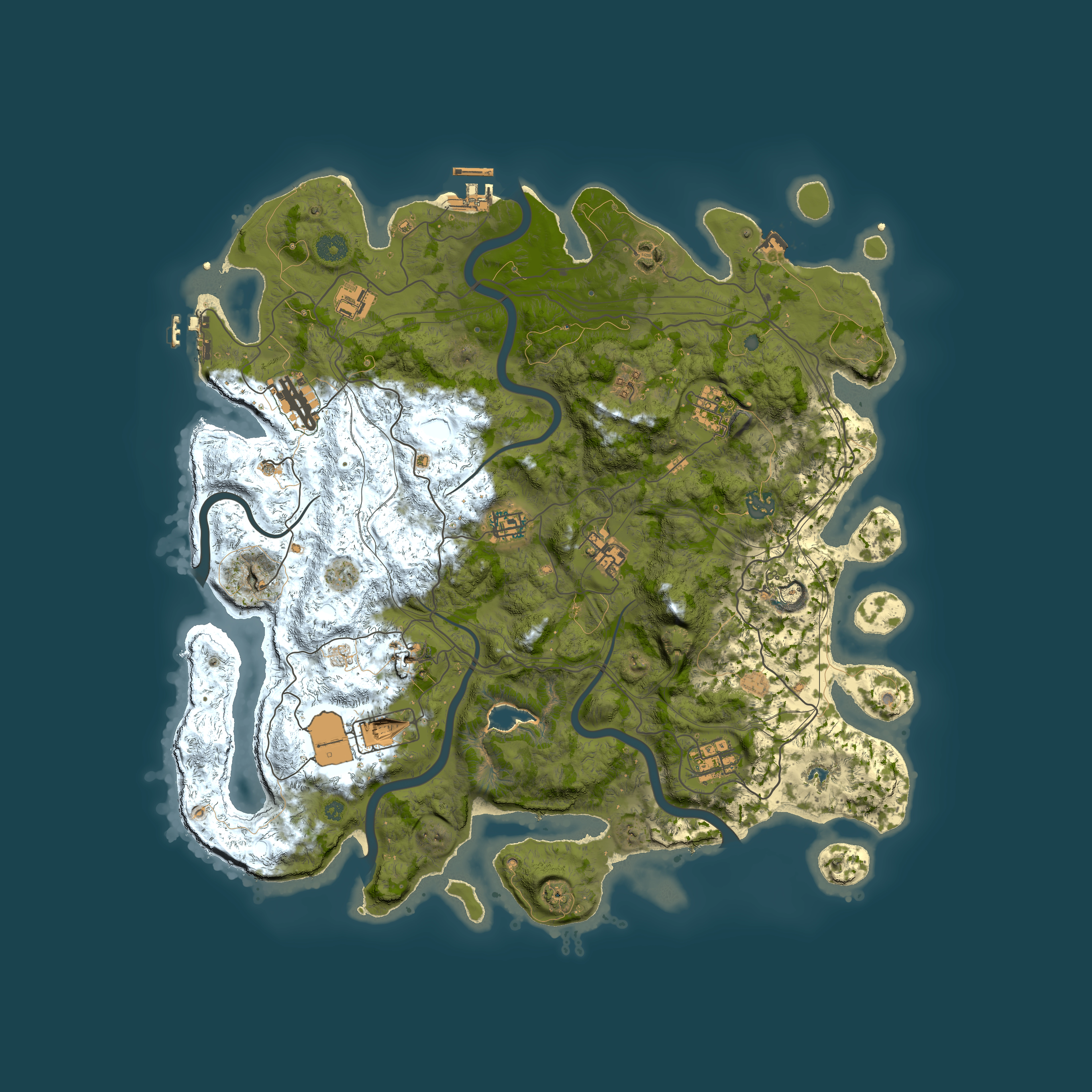 Full top-down render of Rust map seed 838385064, 4250x4250m